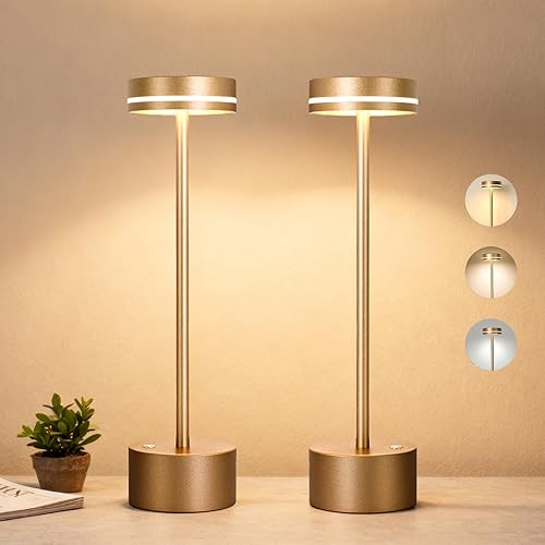 Cordl ess - Lámpara de mesa recargable, lámpara de escritorio táctil con batería de 5000 mAh, luz regulable de 3 colores, pequeña luz de aluminio