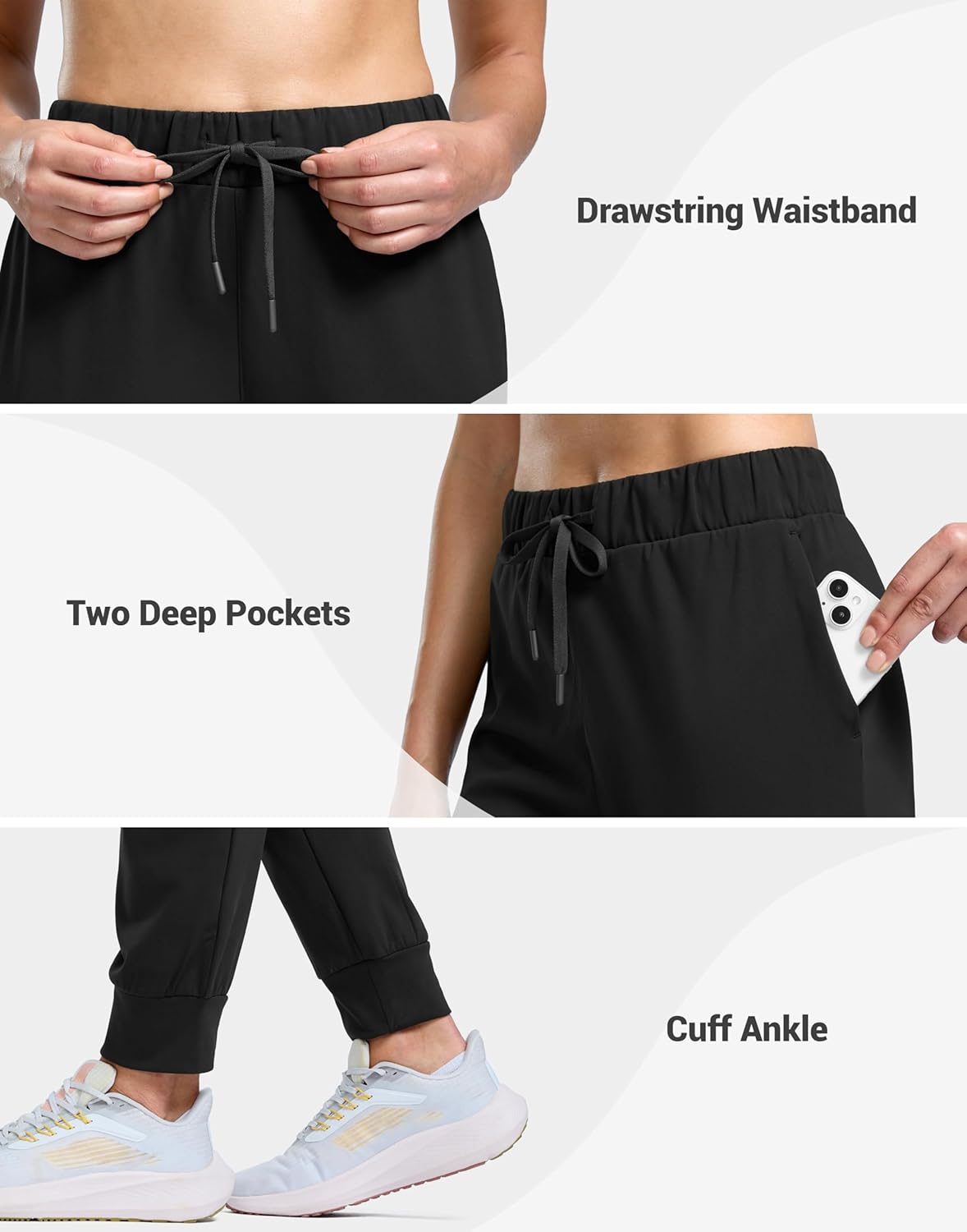 SANTINY Women's Fleece Lined Joggers Pockets Drawstring Waterproof Sweatpants Thermal Ski Running Winter Hiking Pants Women - Image 4