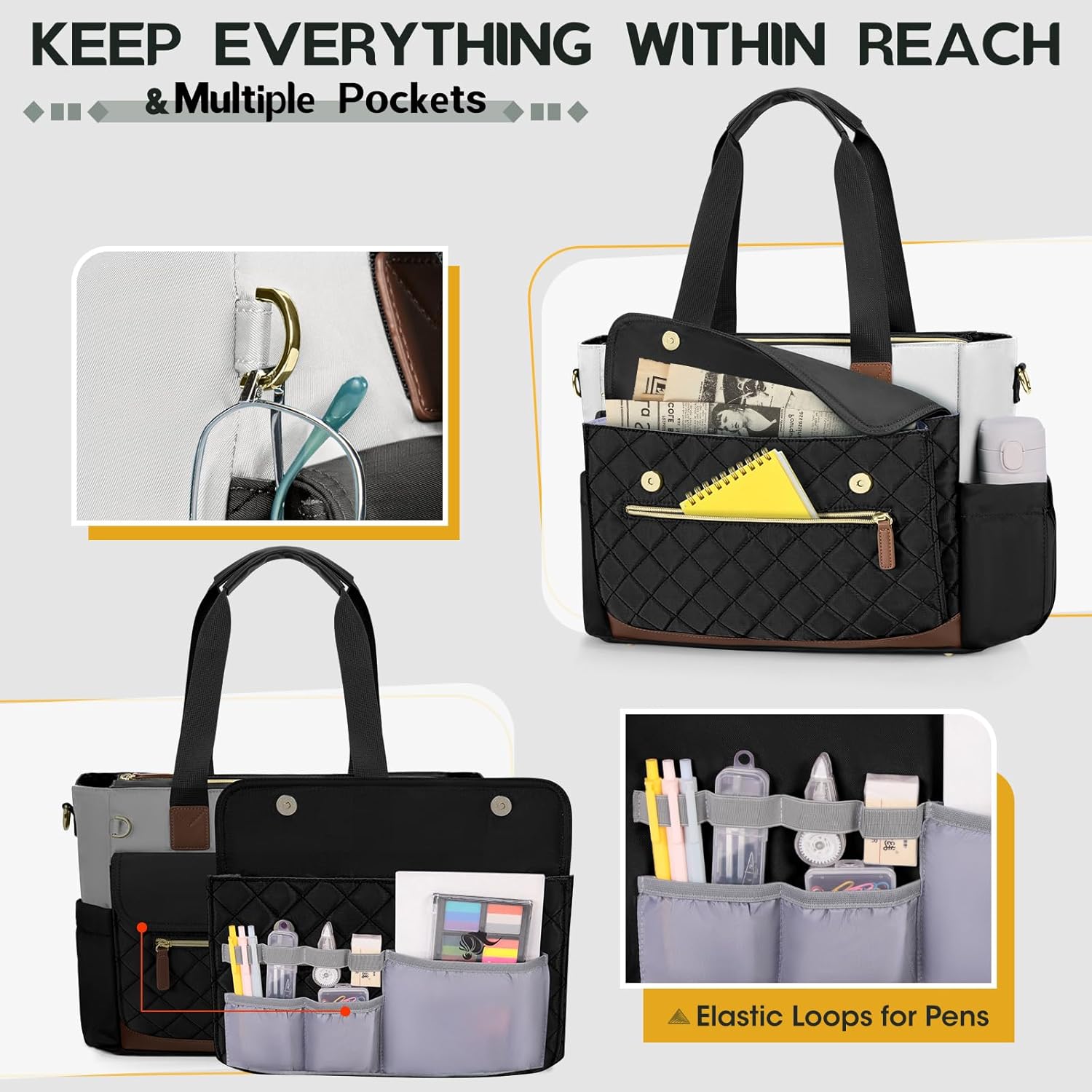 RAINSMORE Teacher Tote Bag 15.6 inch Laptop Bag for Women with Small Bag Work Bags Nurse Bag Professional Computer Briefcase - Image 4