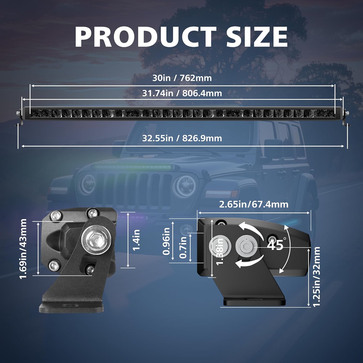 4WDKING Patented RGB Offroad LED Lights Driving/Fog/Pod Lights LED Bar for Trucks/Cars/Boat/ATV/UTV Super Bright IP68&IP69K Multi-Color Working Beam Lamp (32 inch)