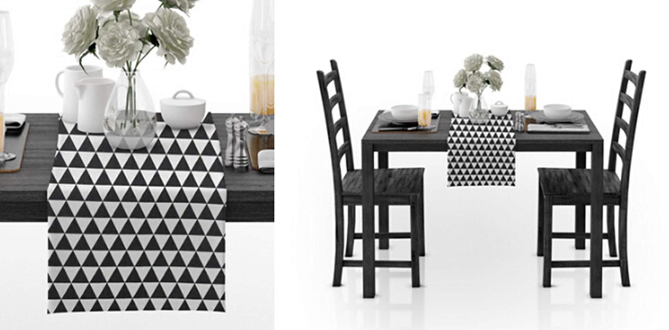Runner Impermeabile Tavola, Runner da Tavolo Nero Bianco Triangolo Runner da Tavola Cotton 30x360CM