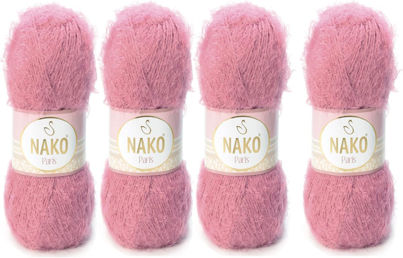 NAKO Paris, Knitting Yarn, Crochet Yarn, Acrylic Shawl Winter Hat Scarf Yarn - 4 Skein(Ball) 40% Premium Acrylic - 60% Polyamide Each Skein/Ball 100 gr 268 yds (Light Pink 730)