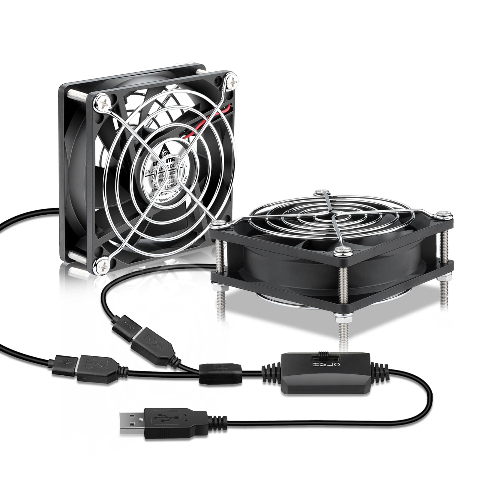 GDSTIME - Juego de 2 ventiladores para PC (80 mm, USB, 5 V, 80 x 80 x 25 ajustable)