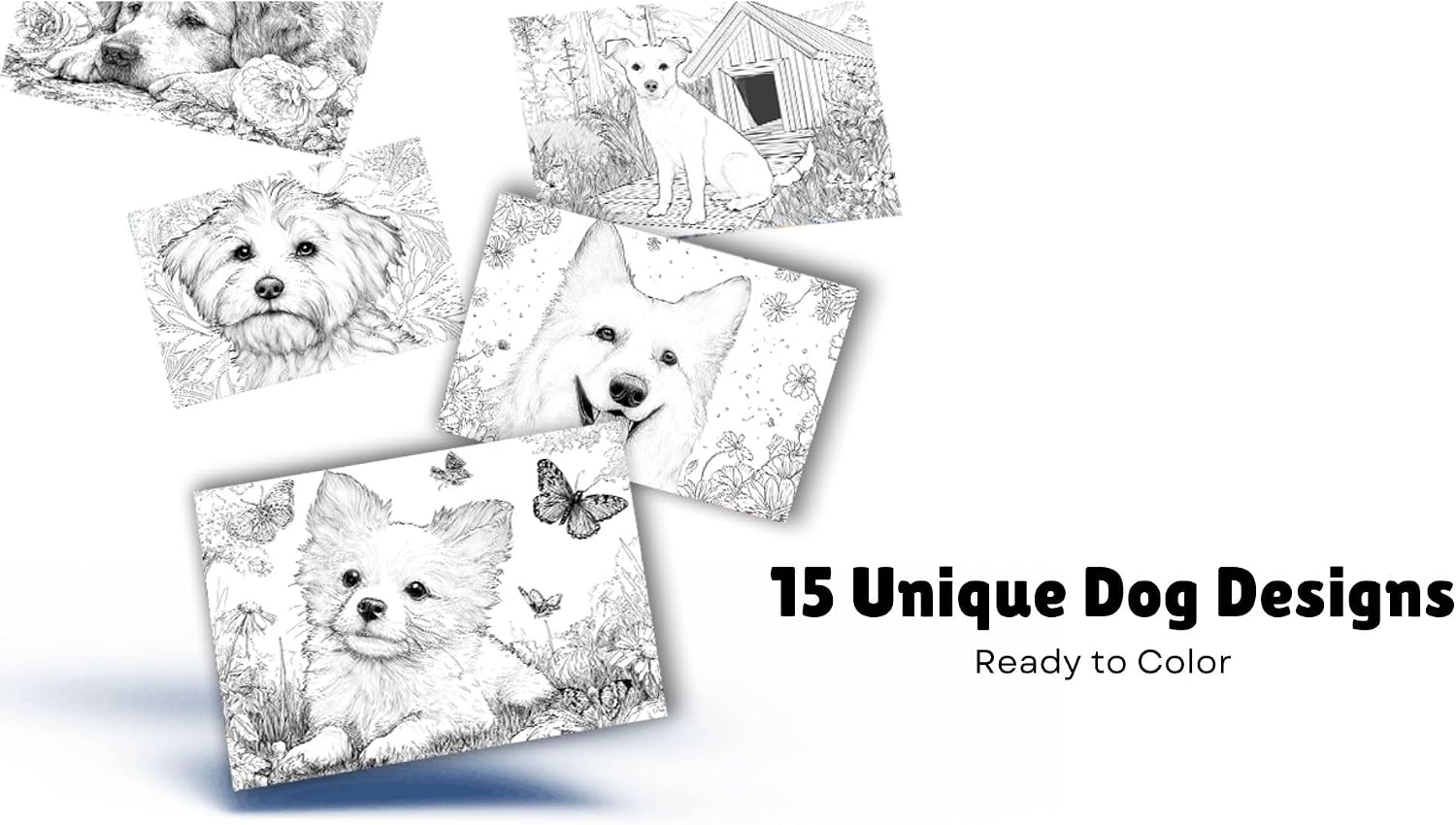 Artwink Watercolor Coloring Cards – Dog Theme, 15 Sheets (5x7 Inches, 300gsm), Works with Watercolor, Colored Pencils, or Markers, Great for Coloring Book Lovers & Watercolor Painting Practice