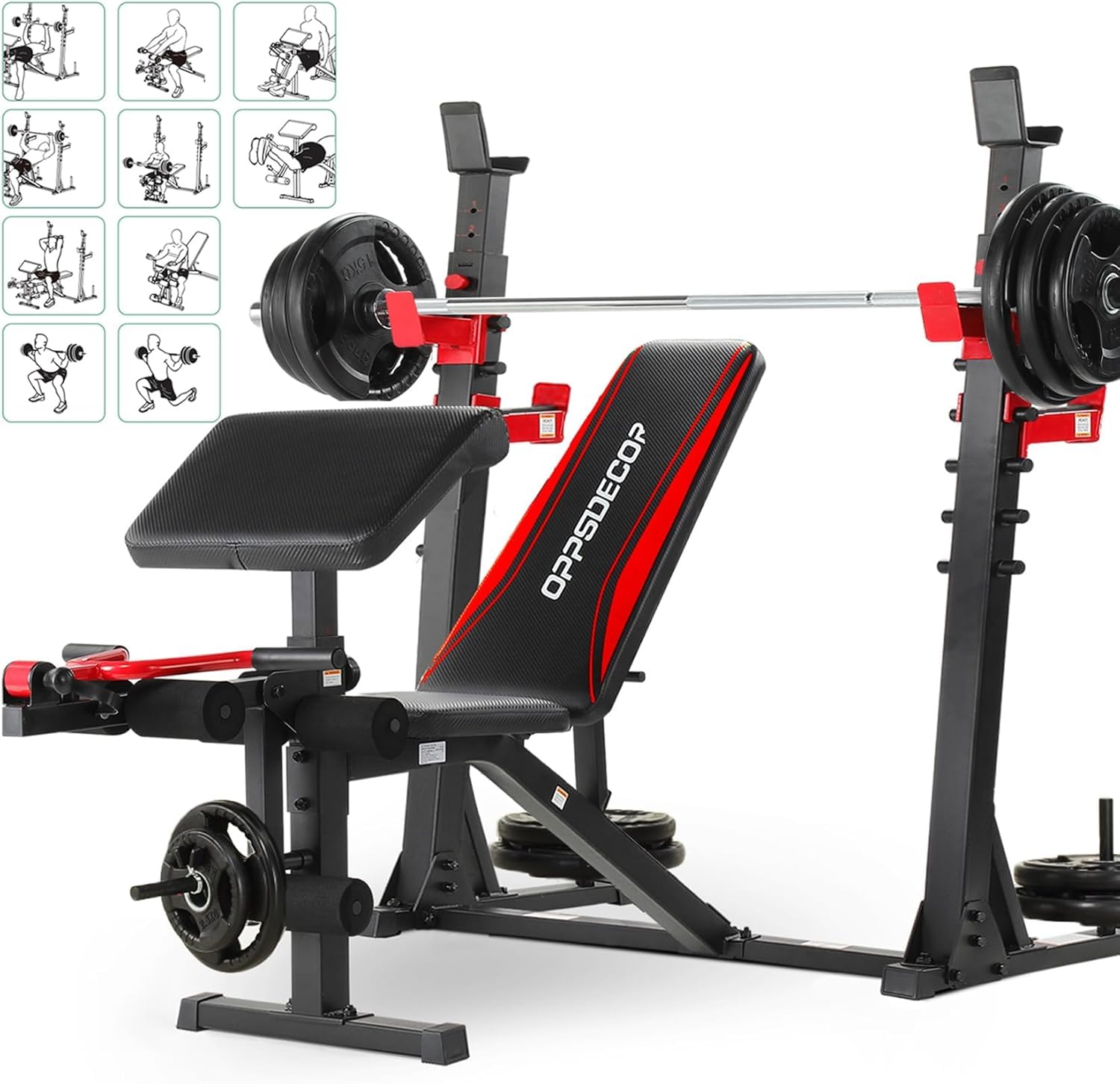 Professional Weight Bench Set with Barbell/Squat Rack, 900LBS Heavy Duty Bench Press Set with Leg Curl/Extension and Preacher Curl, Adjustable Full-Body Workout Bench for Home Gym Fitness