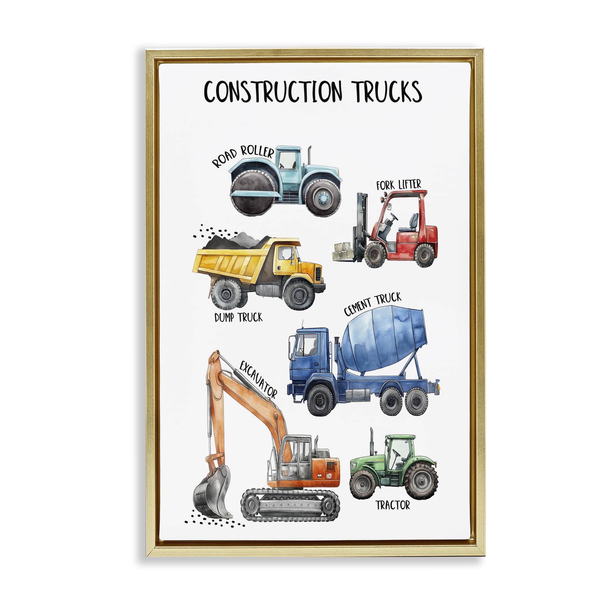 Stupell Industries 'Utility Trucks Construction', Floating Frame Canvas Art, Gold, 17 x 25 Inches, Easy to Hang and Sturdy, Made in USA, by Christine Simpson Art