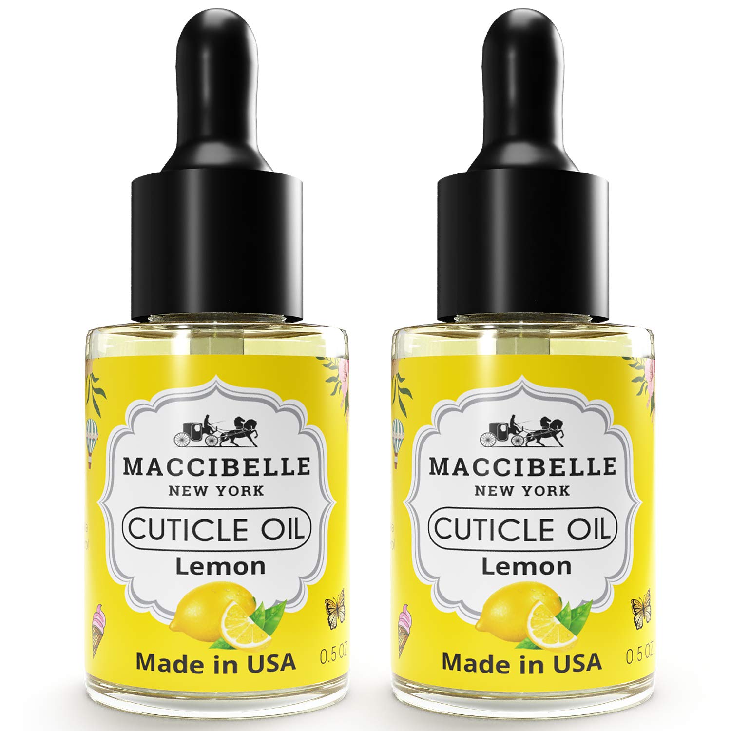 Cuticle Oil Heals Dry Cracked Cuticles 0.5 oz 2 Bottles (Lemon)