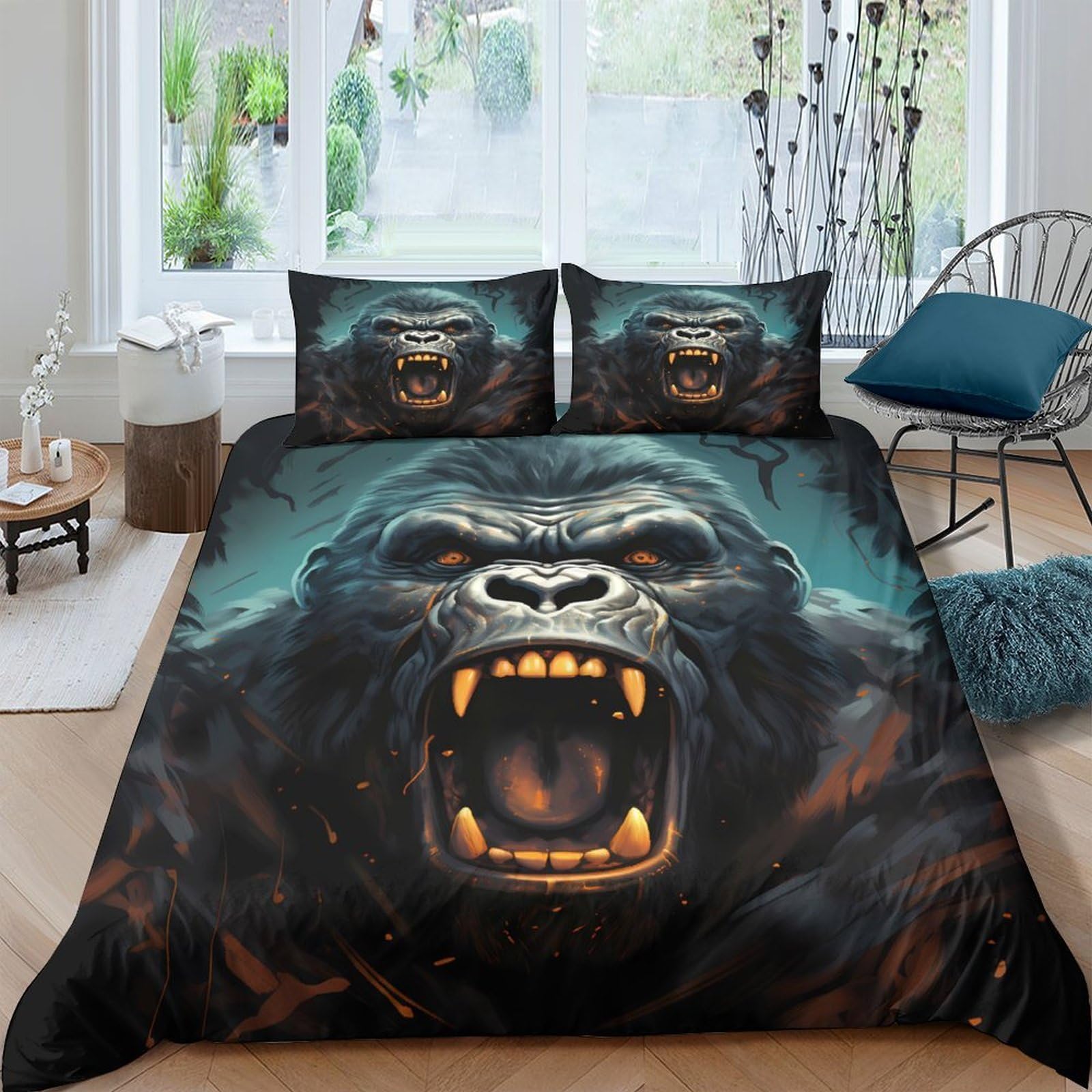 Ctjqhvkz Style-6 3D Printed Fierce Gorilla Fitted Sheet Microfiber Soft Anti-Slip Animal Face Mattress Cover For Bedroom Dorm Decor Single（135X200cm）