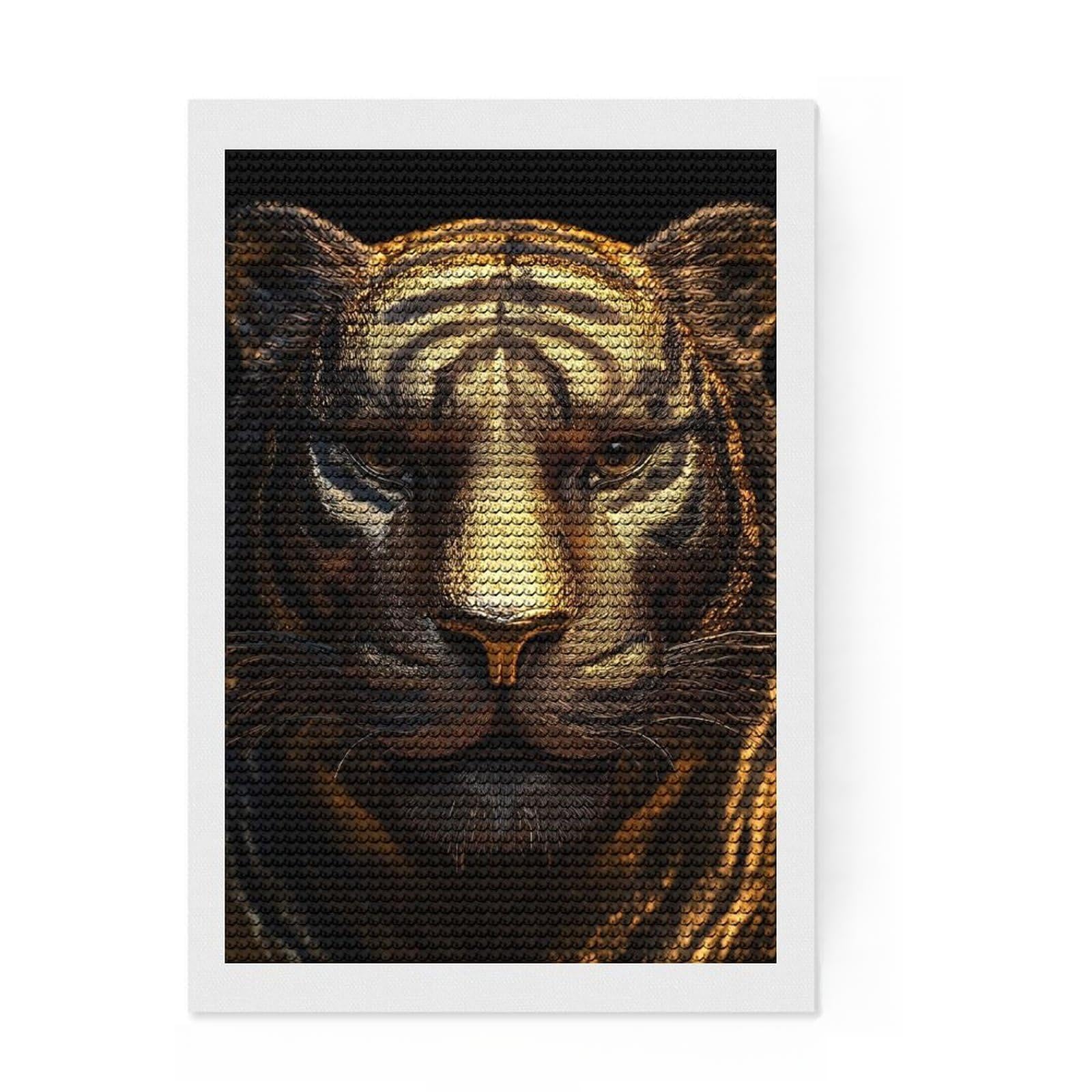 Junmoney Golden Tiger Diamond Art Canvas 8"x12", for Women, Sparkling Round Gems, Gift Idea, Boho Decor, Satisfying Creative Project