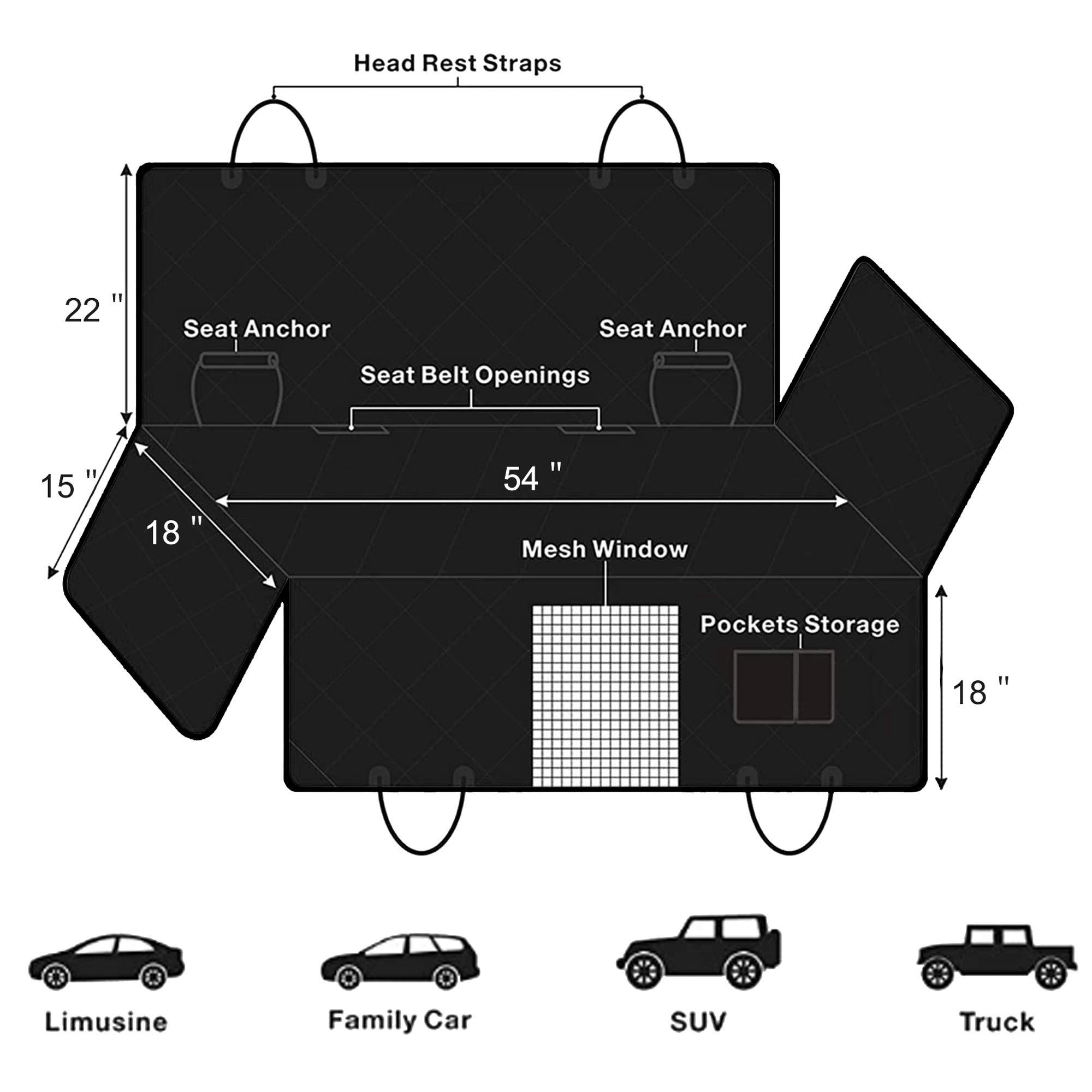 Femuar Housse de siège de Voiture pour Chien, imperméable et antidérapante pour siège arrière avec Poches de Rangement, fenêtre visuelle en Maille, très résistante aux Rayures, pour Voitures, camions