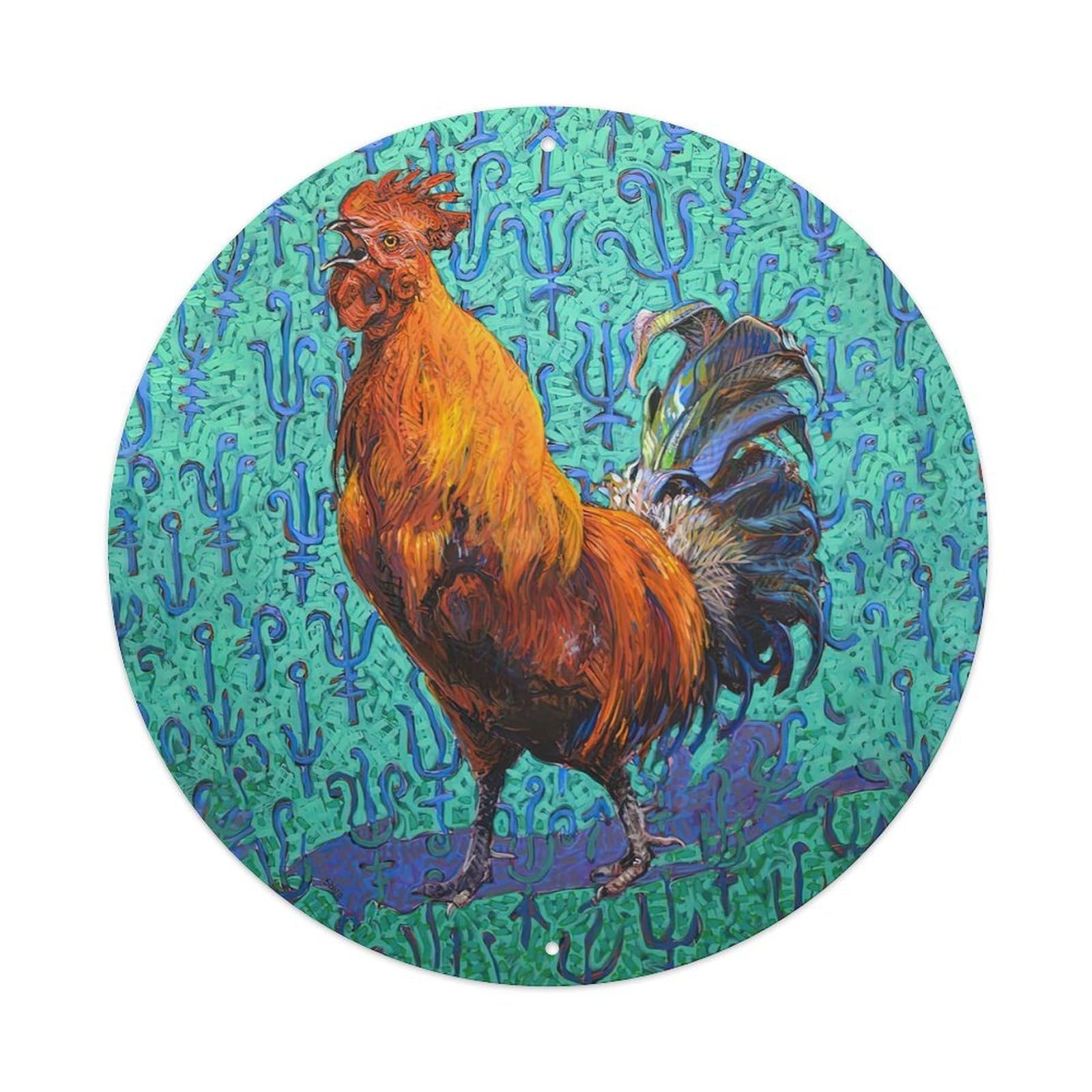 Animal Artwork Rooster Vintage Metal Tin Sign Plaque Wall Decor for Cafe, Club Bar, Office, Garden Metal Poster 8x8Inch
