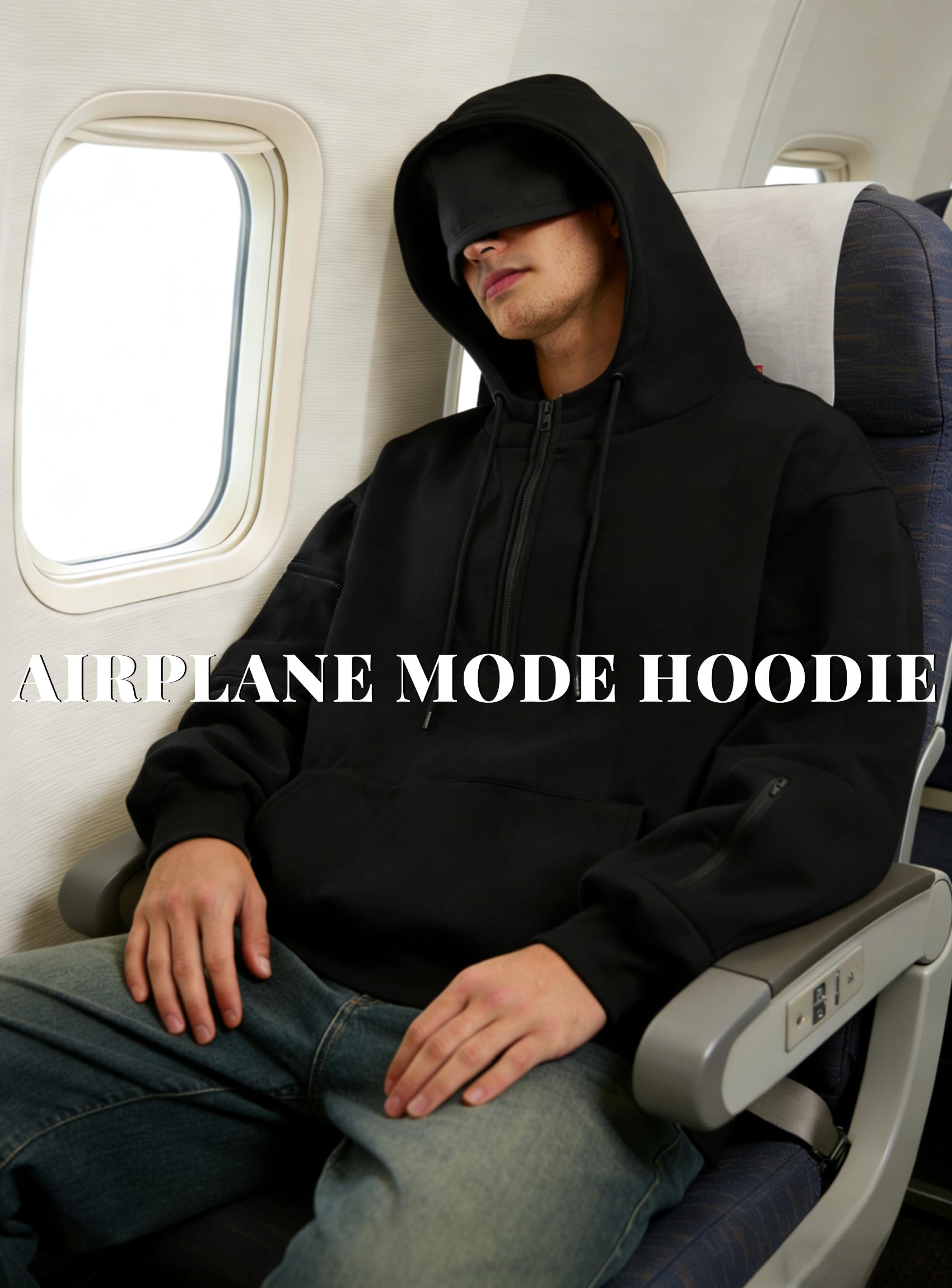 Uomo Felpa con Cappuccio Pile con Maschera per Gli Occhi Pullover | Felpa Uomo Autunno Inverno Calda da Viaggio