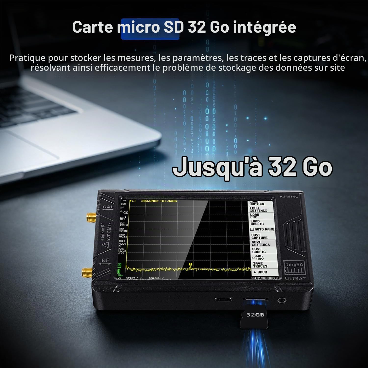 AURSINC Analyseur de Spectre TinySA Ultra+ zs406 mis à Jour, 4,0'' HW V0.4.6 Analyseur de Fréquence 100KHz-5,4GHz avec Carte 32 Go|Générateur de Signaux 2 en 1 100kHz à 900MHz Entrée UHF MF/HF/VHF