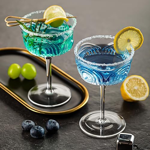 Miniatura 5 de Juego de 4 vasos Art Deco Coupé, vasos de Martini vintage, vasos de cóctel de cristal con tallo de 6.5 onzas, tazas de Margarita, copas de champán
