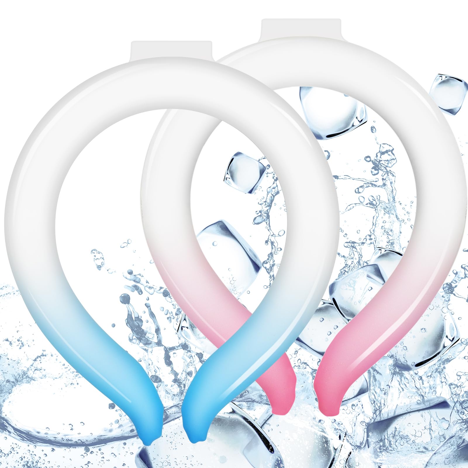 Zettfuly 2PCS Neck Cooling Tube, Reusable Ice Neck Cooler Ring, Wearable Body Cooling Tube for Summer Hot Weather, Ice Collar for Outdoor Indoor Activities Relief for Hot Flashes (Blue, Pink)