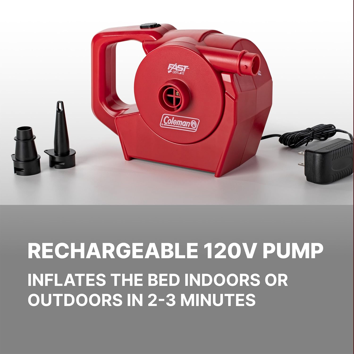 Coleman SupportRest Double-High 18" Queen Air Mattress | Indoor and Outdoor Raised Airbed with 120V Rechargeable Air Pump | Blow Up Air Mattress for Camping