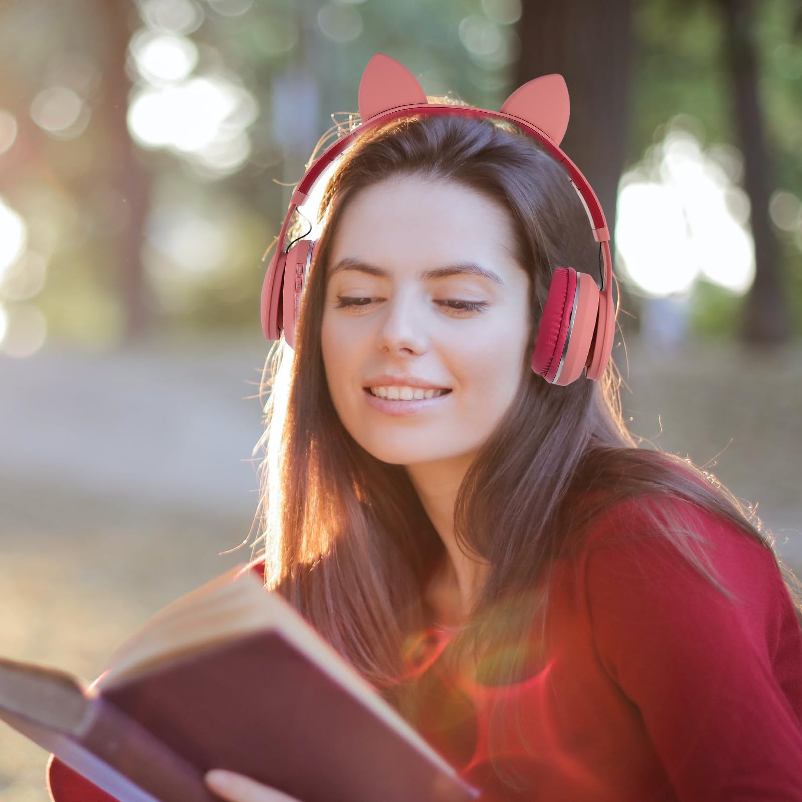SHERCHPRY Auriculares Orejas de Gato LED Rosas, Diadema Ajustable