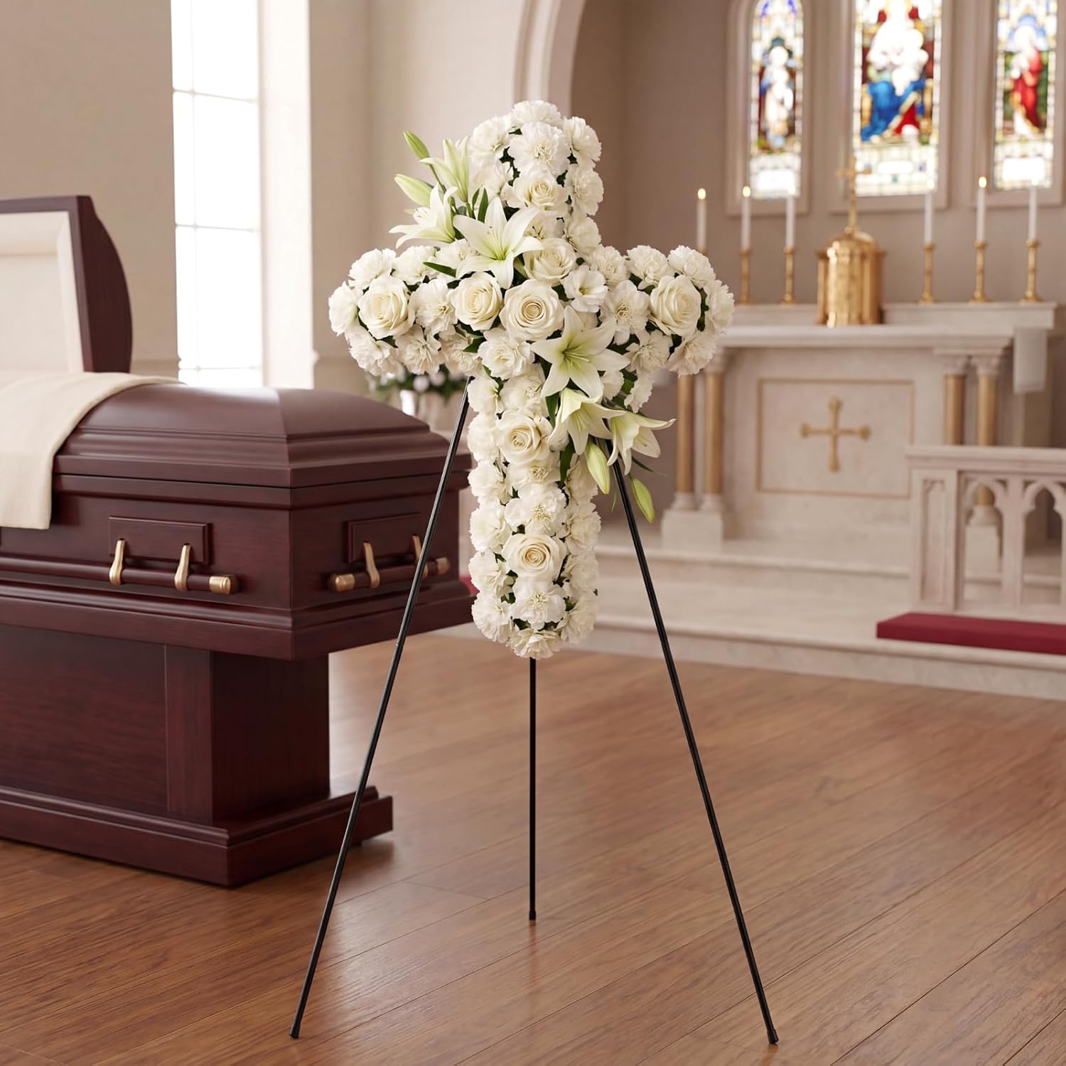Chumia 1 Set Giant Floral Foam Cross with Wreath Display Stand 22" Pre-Cut Foam Cross with 67" Collapsible Flower Holder for Garden Religious Wedding Church Funeral Wake Cemetery Craft Decorations
