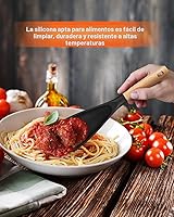 Vista 3 de Cuchara de cocina para utensilios de cocina antiadherentes, ideal para cocinar y servir silicona mate resistente sin BPA, cuchara con mango