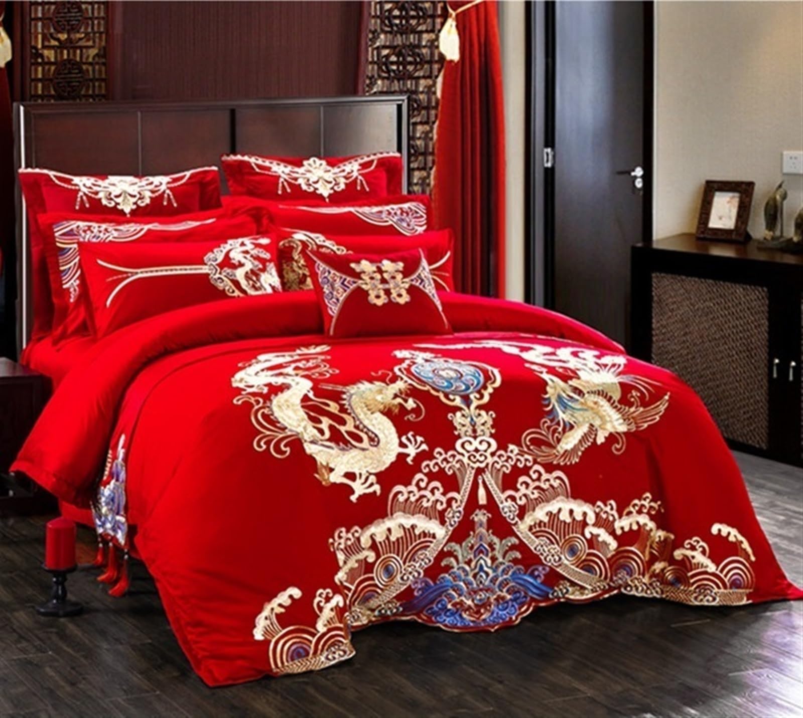 寝具カバーセット4点　海外クイーン　刺繍 キングサイズ　高級サテン 寝具カバーセット4点 海外クイーン 刺繍 キングサイズ 高級サテン