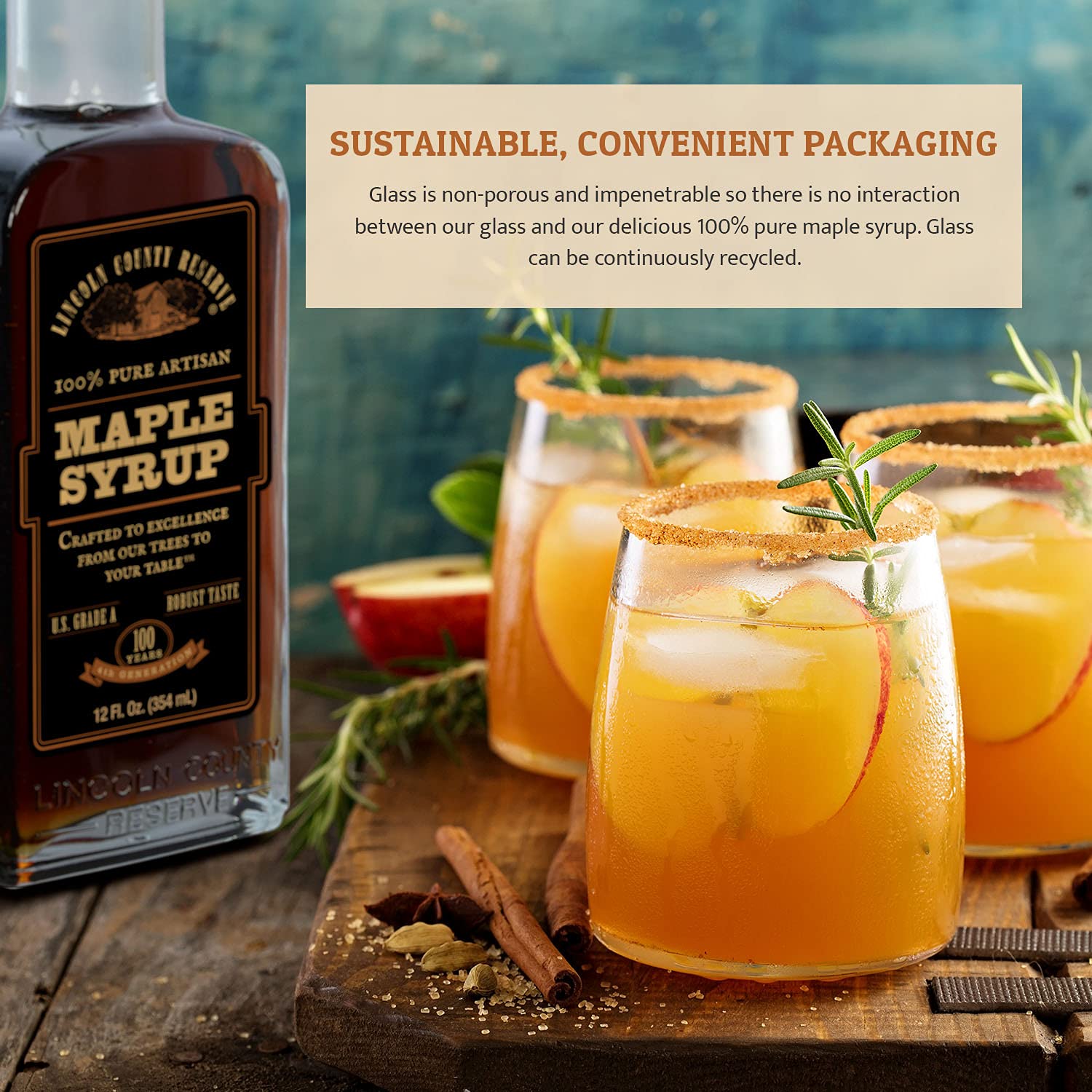 Lincoln County Reserve 100% Pure Maple Syrup with Robust Taste - 100% Pure Artisan Maple Syrup - Made in the USA,32 oz Glass Bottle