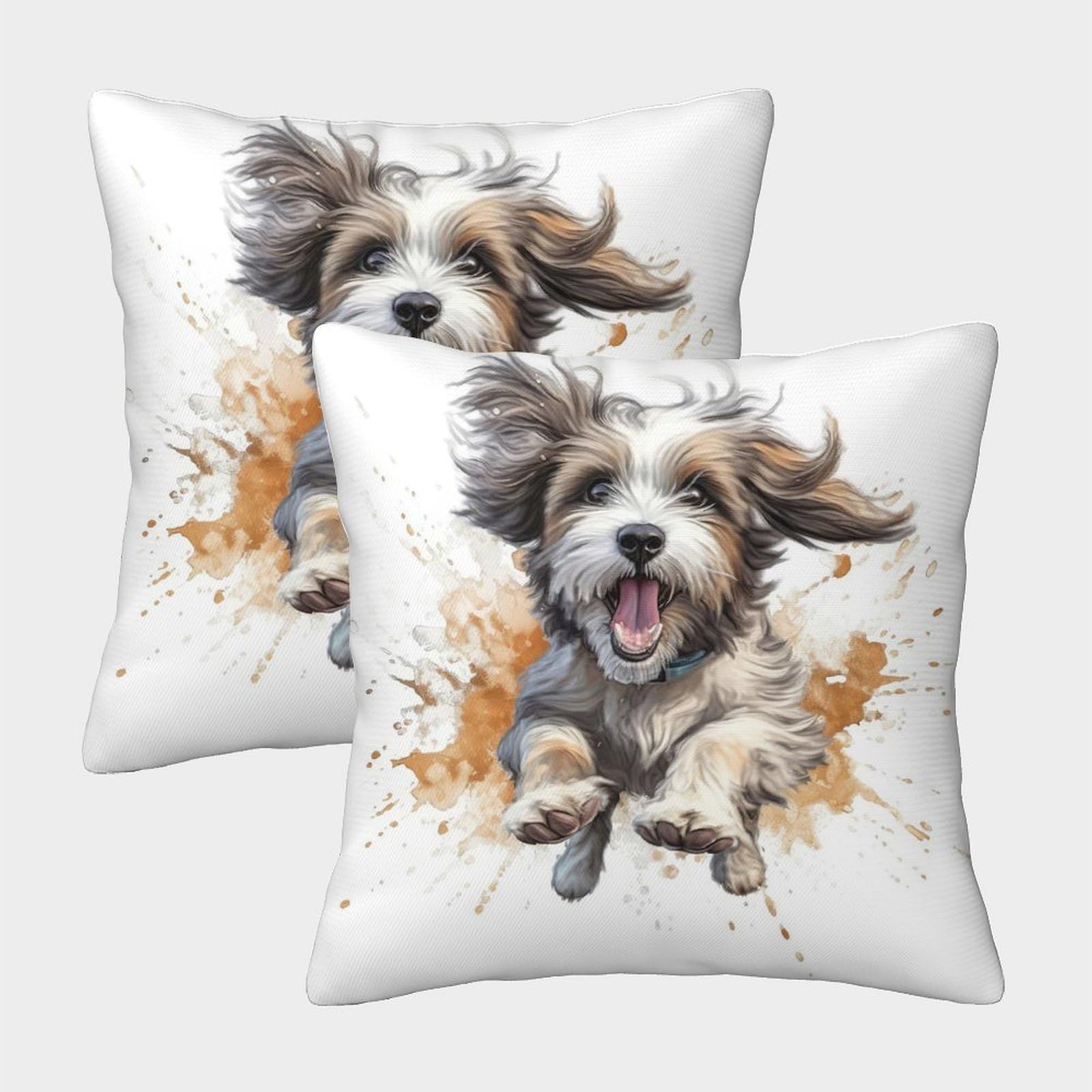 Tnfhsoft Tibetan Terrier-3 Tibetan Terrier Cushion Cover 2 Pack Decorative Machine Washable Pillowcases Square Cushions With Invisible Zipper Cushion Covers For Outdoor Home Bed Decor Throw Pillow Cases 45X45cm