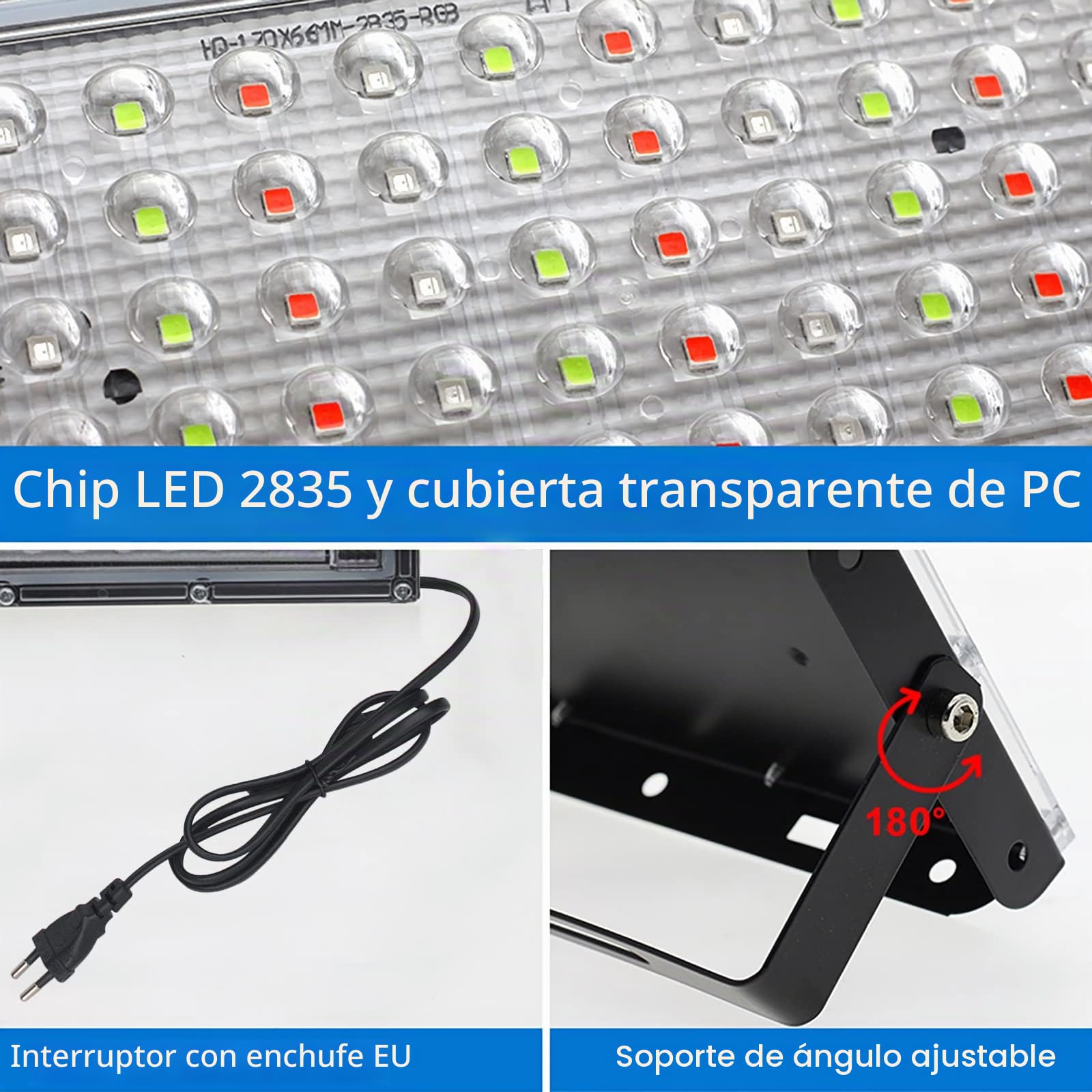 Eleganted Foco LED RGB para exteriores, 150 W, 2 unidades, superbrillante, con enchufe, IP65, resistente al agua, para patio, jardín, garaje, campo deportivo