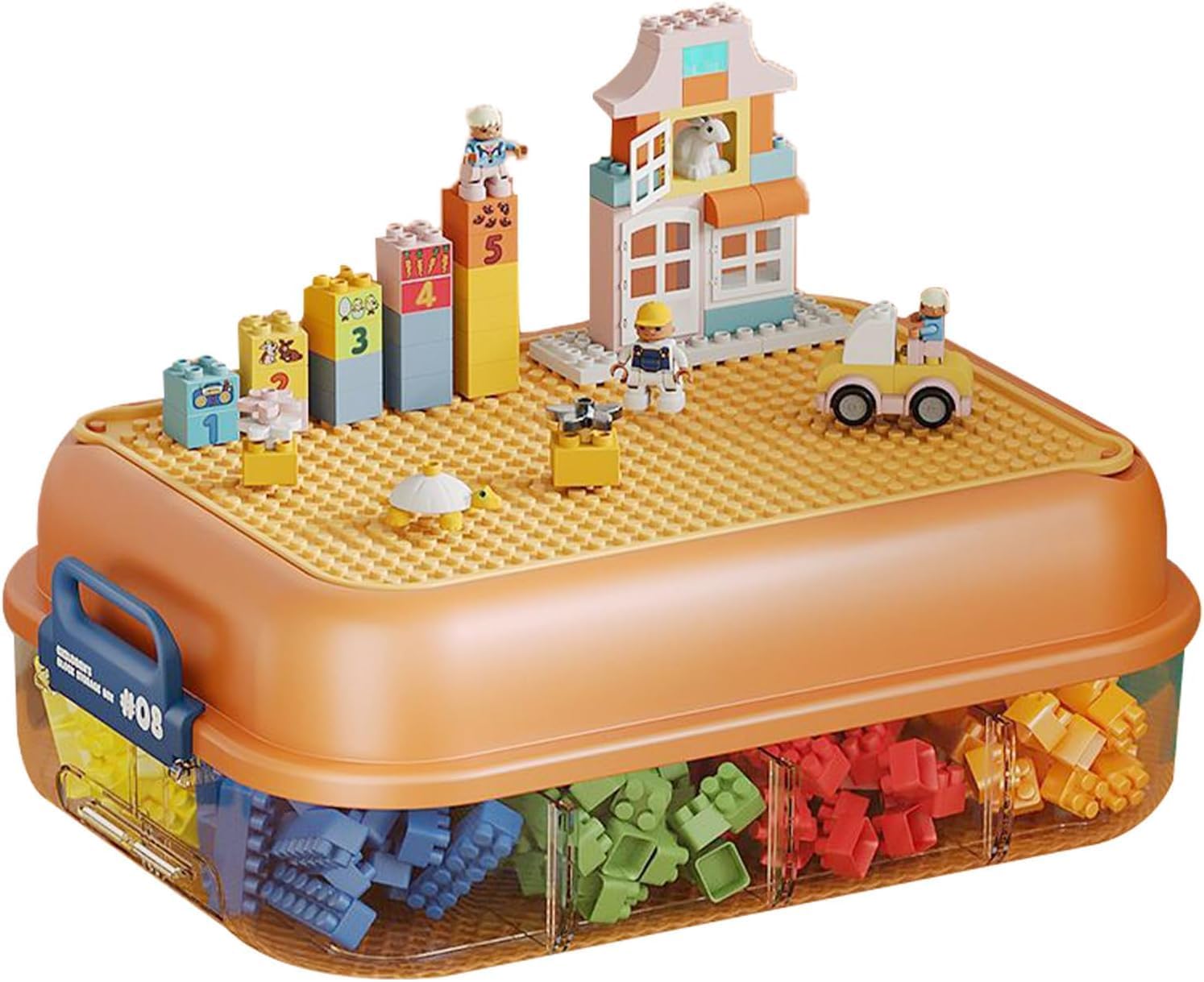 Stackable Plastic Toys Storage Organizer, Building Block Storage Bins with Lids, Adjustable Dustproof Containers for Room, Durable Toy Organizer (Orange)