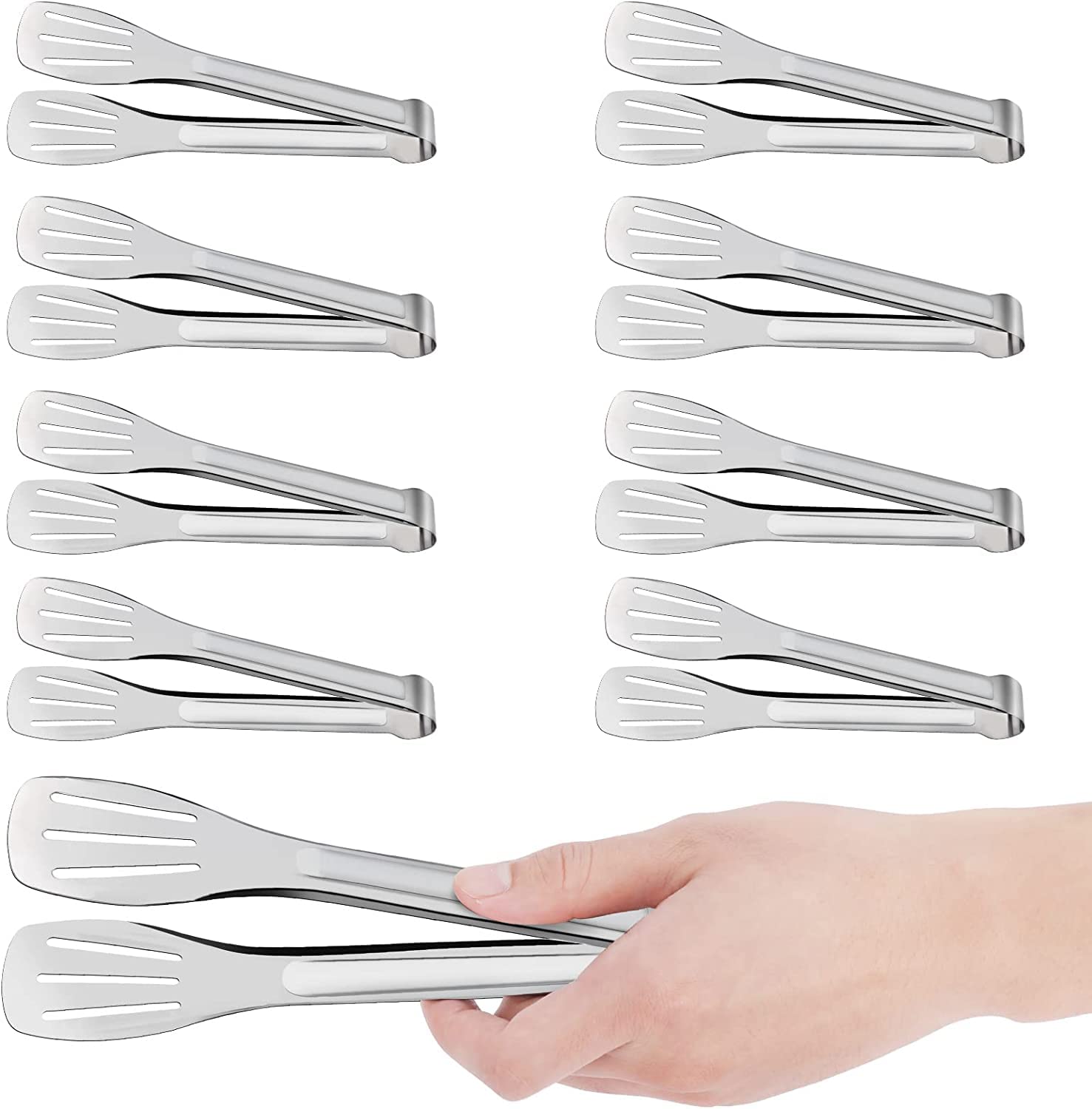 YHRY8 Pack Kitchen Tongs, Buffet Tongs, 7-Inch Stainless Steel Serving Tongs, for Food, Salads, Grilling, Buffets & Kitchen, Safe Design with Smooth Edges, High Strength and Lightweight