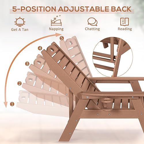 Miniatura 4 de nalone Chaise Lounge para exteriores con respaldo ajustable de 5 posiciones y soporte para tazas, silla de descanso de polietileno de alta densidad