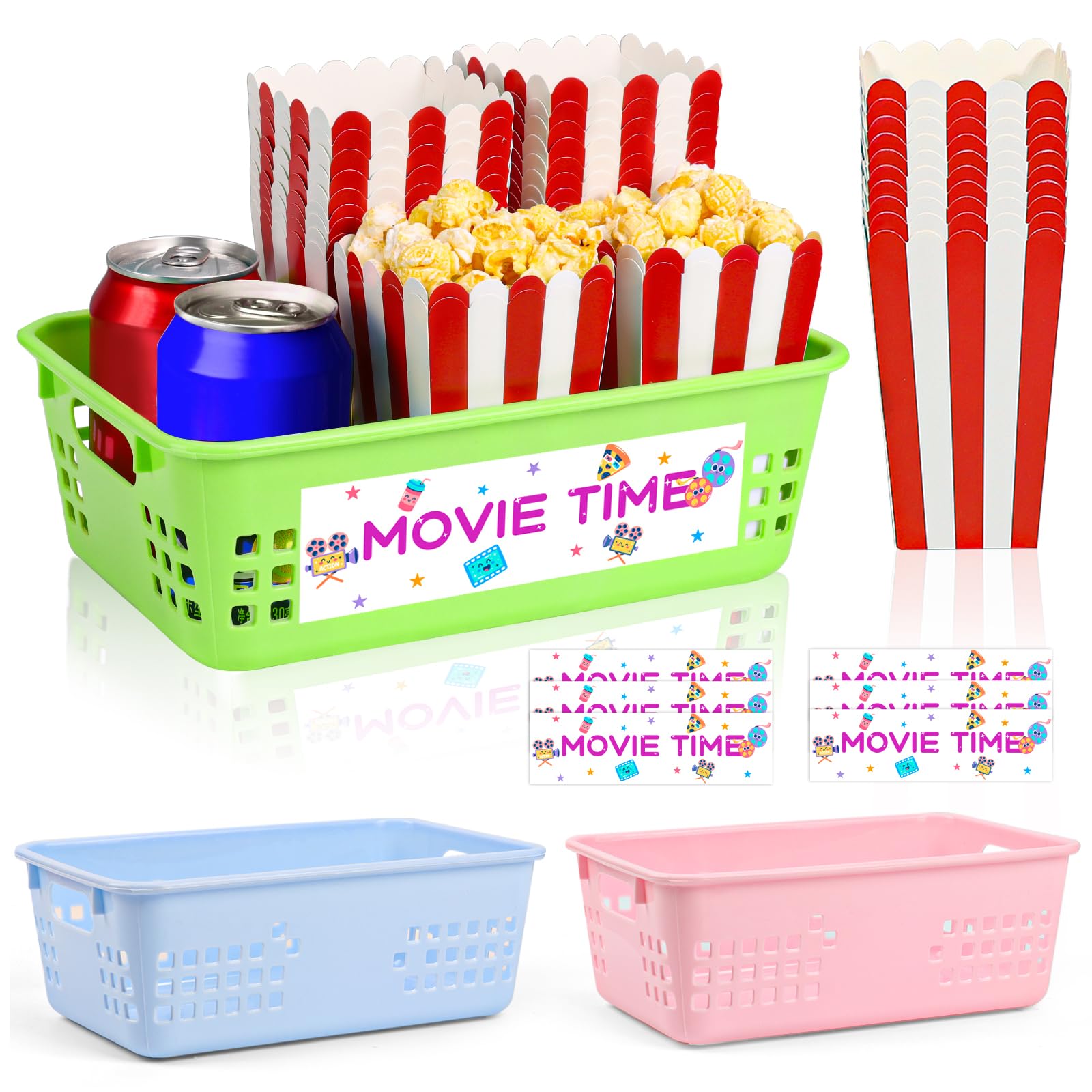 3 Set Movie Night Snack Trays With Handles Plastic Movie Theater Popcorn Holder Reusable Movie Night Snack Box Container Cardboard Popcorn Boxes Movie