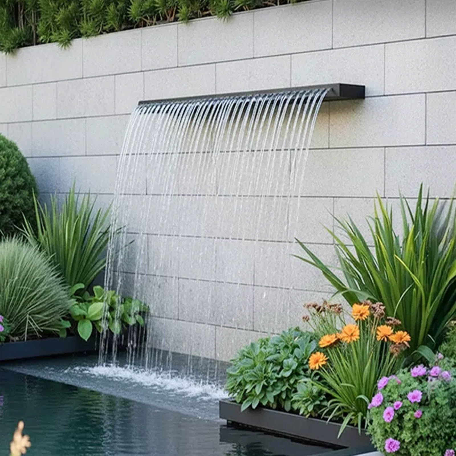 Fontana a Cascata per Piscina, Sfioratore in Acciaio Inox 304 | Per Decorazione da Giardino, Parco Acquatico, Laghetto, Sorgenti Calde e Piscina Spa(150cm)