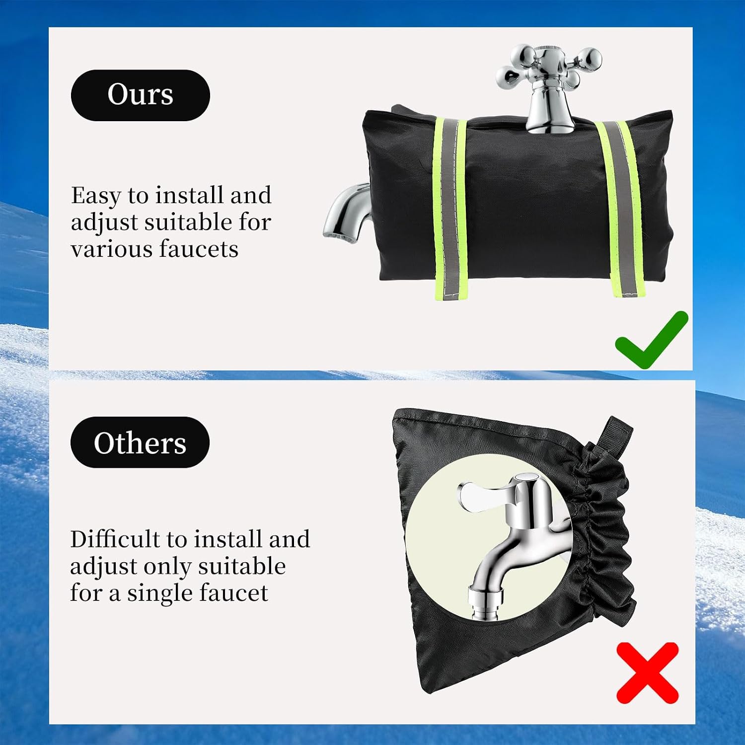 4Pcs Outdoor Faucet Cover for Winter 7.8" H X10.3" W Freeze Protection Frost Proof Insulated Spigot Freeze Miser Reusable Black with Reflective Strips Suitable for Garden Patio Outdoor Faucets image 5