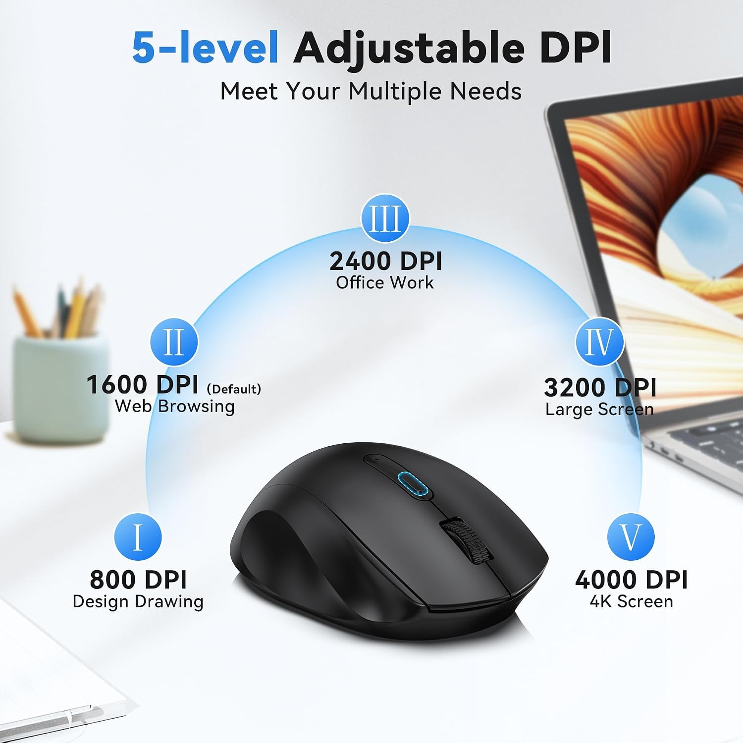 TECKNET Wireless Mouse for Laptop, Dual-Mode Bluetooth Wireless Mouse image 4