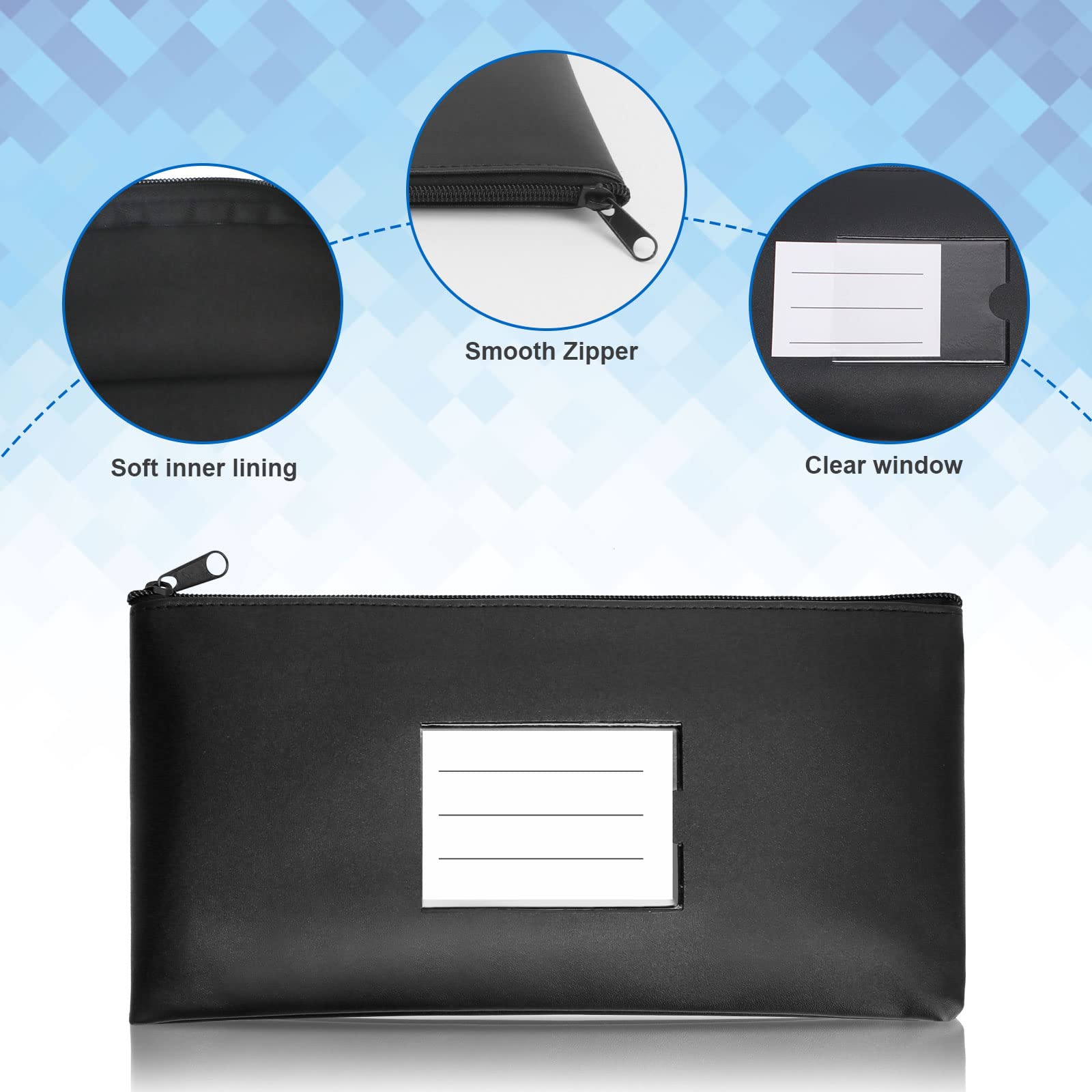 UMILKI Lot de 4 sacs bancaires avec fermeture éclair, 29 x 16 cm, en polyuréthane, porte-monnaie, porte-monnaie, porte-documents avec fermeture éclair