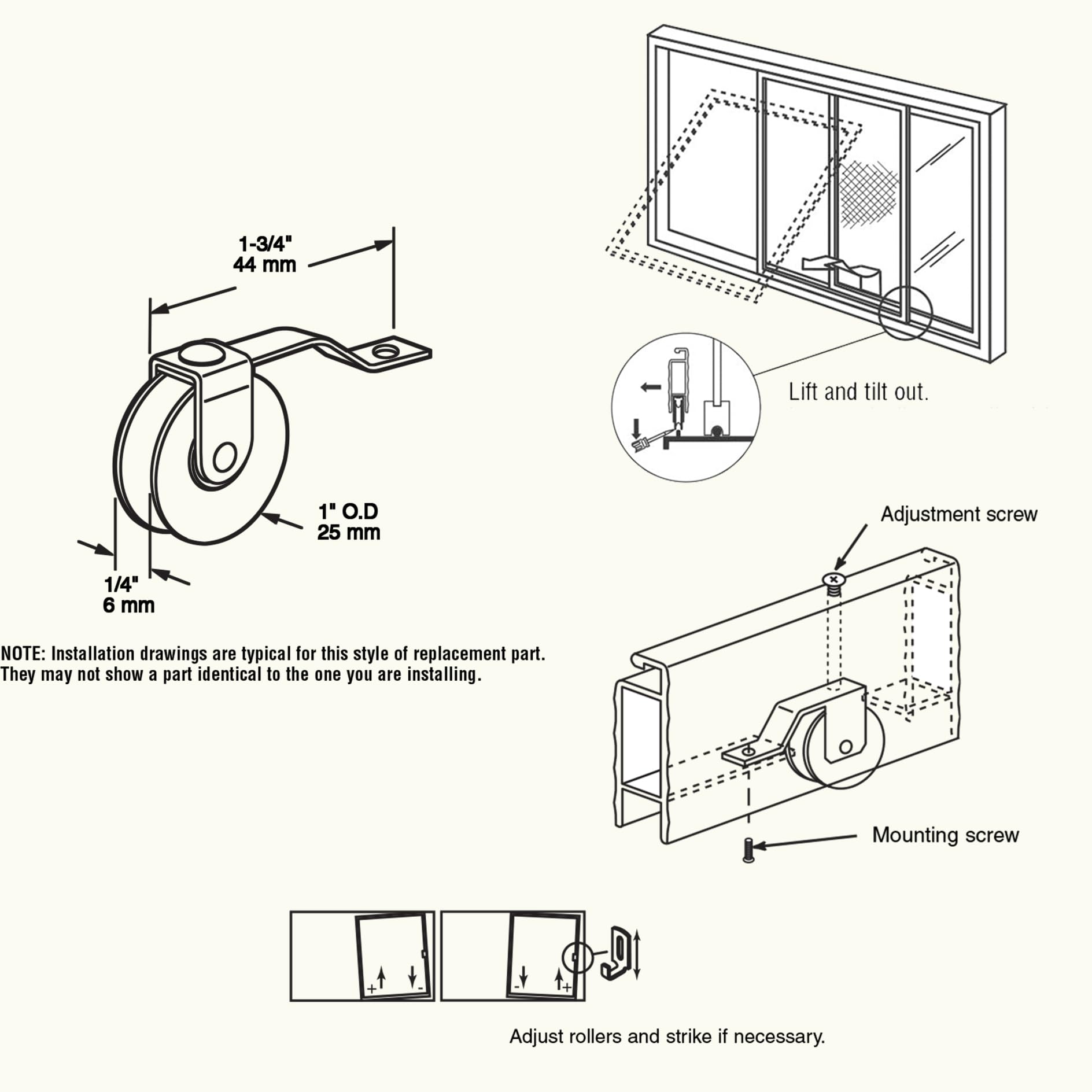 Screen Door Tension Rollers - 4 Pack Replacement -3 Screen Door Tension Rollers - 4 Pack Replacement -3
