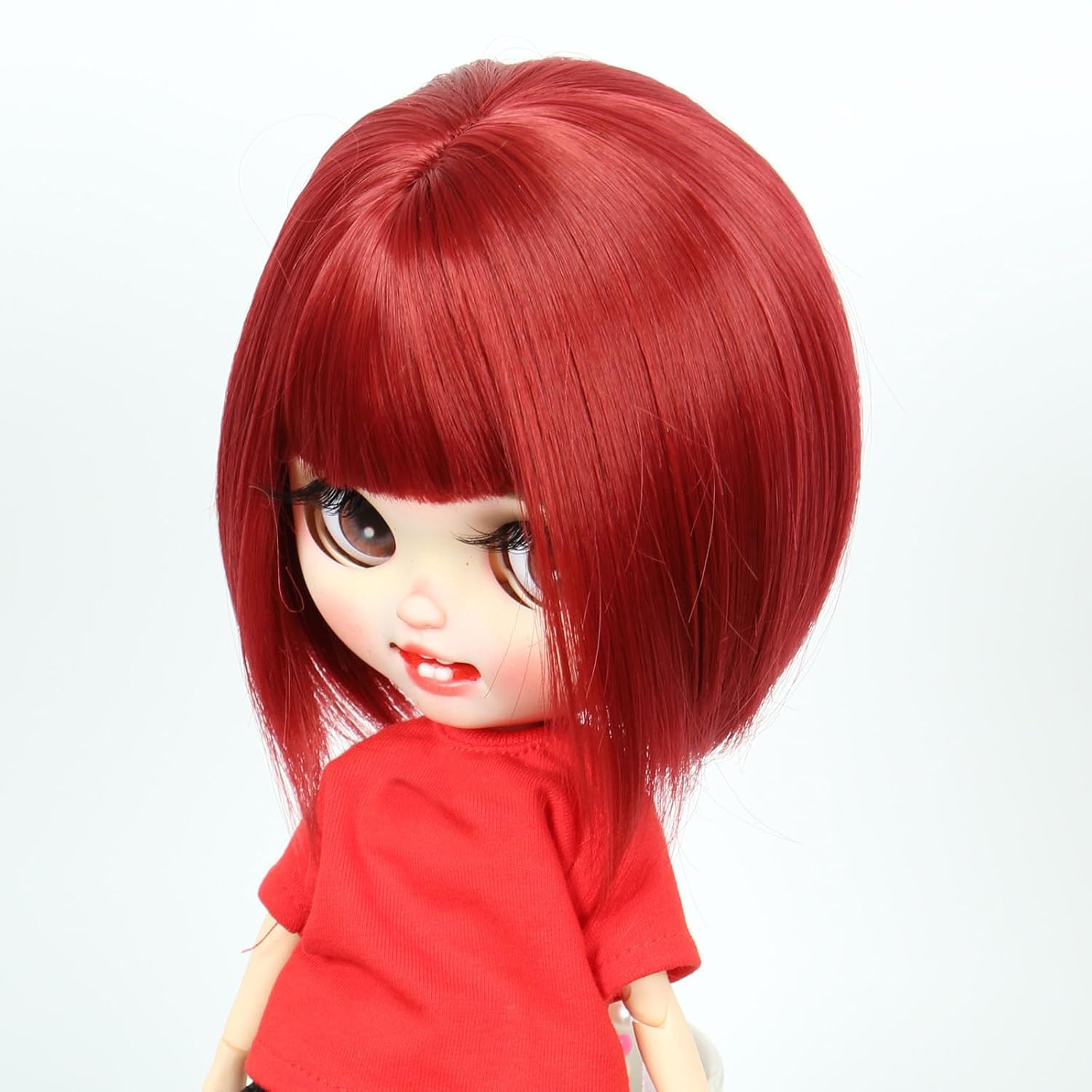 Just 1pc Wig fit for 10-11 inch Head Dolls Short Straight Hair (Dark Red) image 3