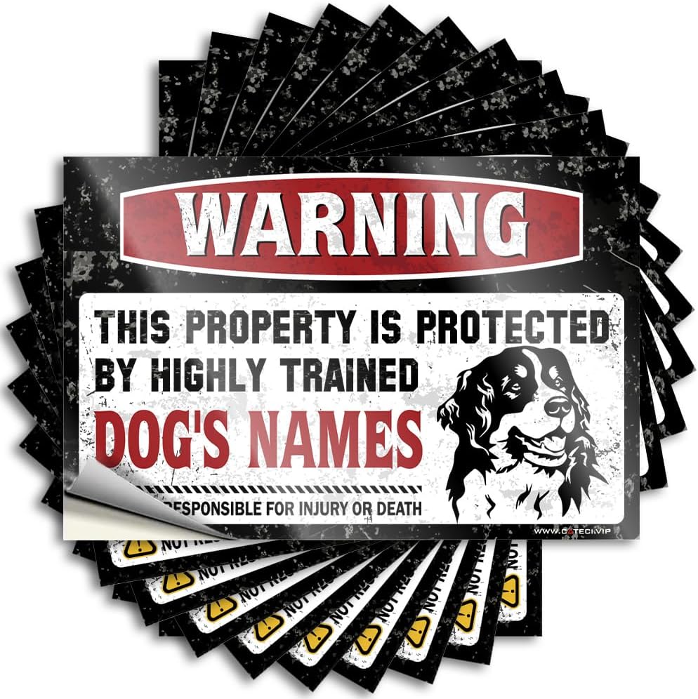 Custom Warning – Property Protected by Highly Trained Your Dog's Name Sticker 3x5in – Personalized Funny Dog Decal for Laptop, Water Bottle, Yard, Fence – Gift for Dog Lovers