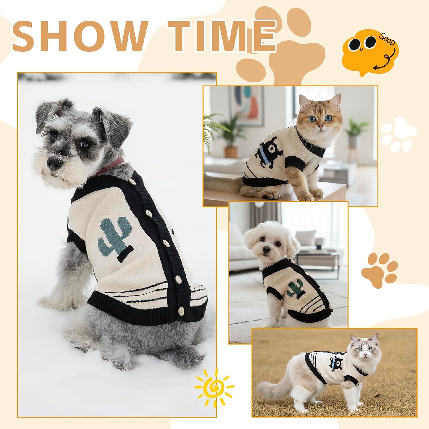 Dog Sweaters for Small Dogs,Dog Shirt Warm Winter Knit with Monster Pattern, Dog Cardigan for Small Dogs Boy Girls Puppy Cat, Dog Clothes for Chihuahua Maltese, Fits 4-6 lbs (Black White, S)