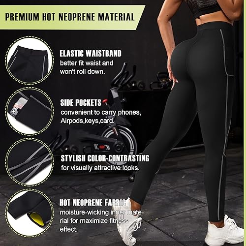 Miniatura 5 de TrainingGirl - Leggings de neopreno caliente con bolsillo lateral para mujeres, pants para sudar como en el sauna, pérdida de peso, ejercicio y