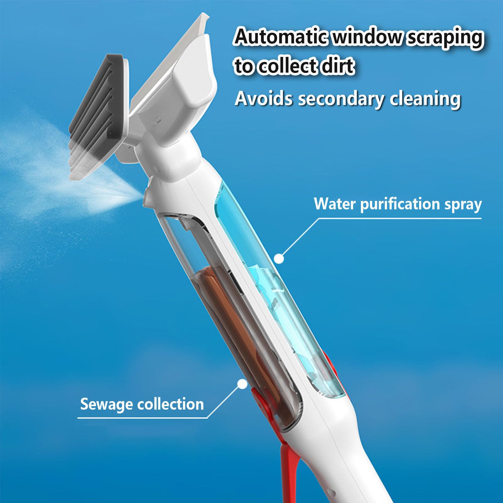 4 en 1 Spray Limpiacristales con Mango Extensible(190cm), Limpieza Cristales con Colector De Aguas Residuales Y 5 Paños para Ventanas Altas Interiores/Exteriores