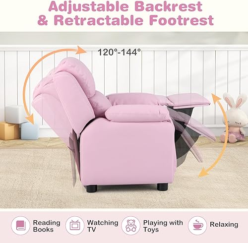 Miniatura 22 de HONEY JOY Silla reclinable para niños, silla de descanso 2 en 1 con almacenamiento para reposabrazos, reposapiés ajustable y reposacabezas, silla