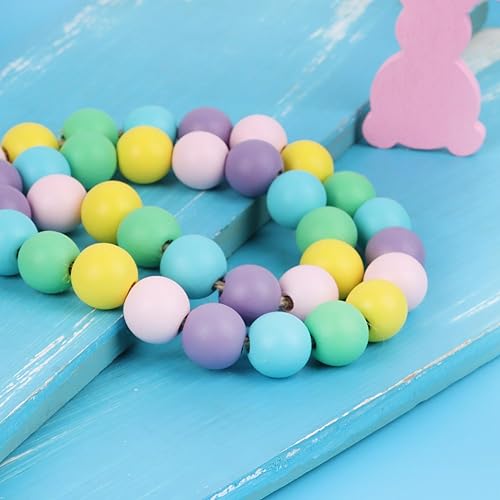 Miniatura 6 de Meplait Guirnalda de cuentas de madera, cuentas de granja de 39 pulgadas con borlas, cuentas bohemias para bandeja escalonada, cuentas decorativas