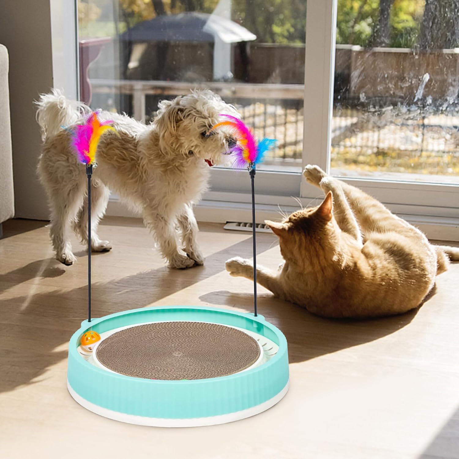 PRETYZOOM Cat Scratching Pad and Integrated Cat House Sturdy Corrugated Paper Replaceable Kitten Scratcher with Floor Accessory Reusable Scratch Board and Pet Play