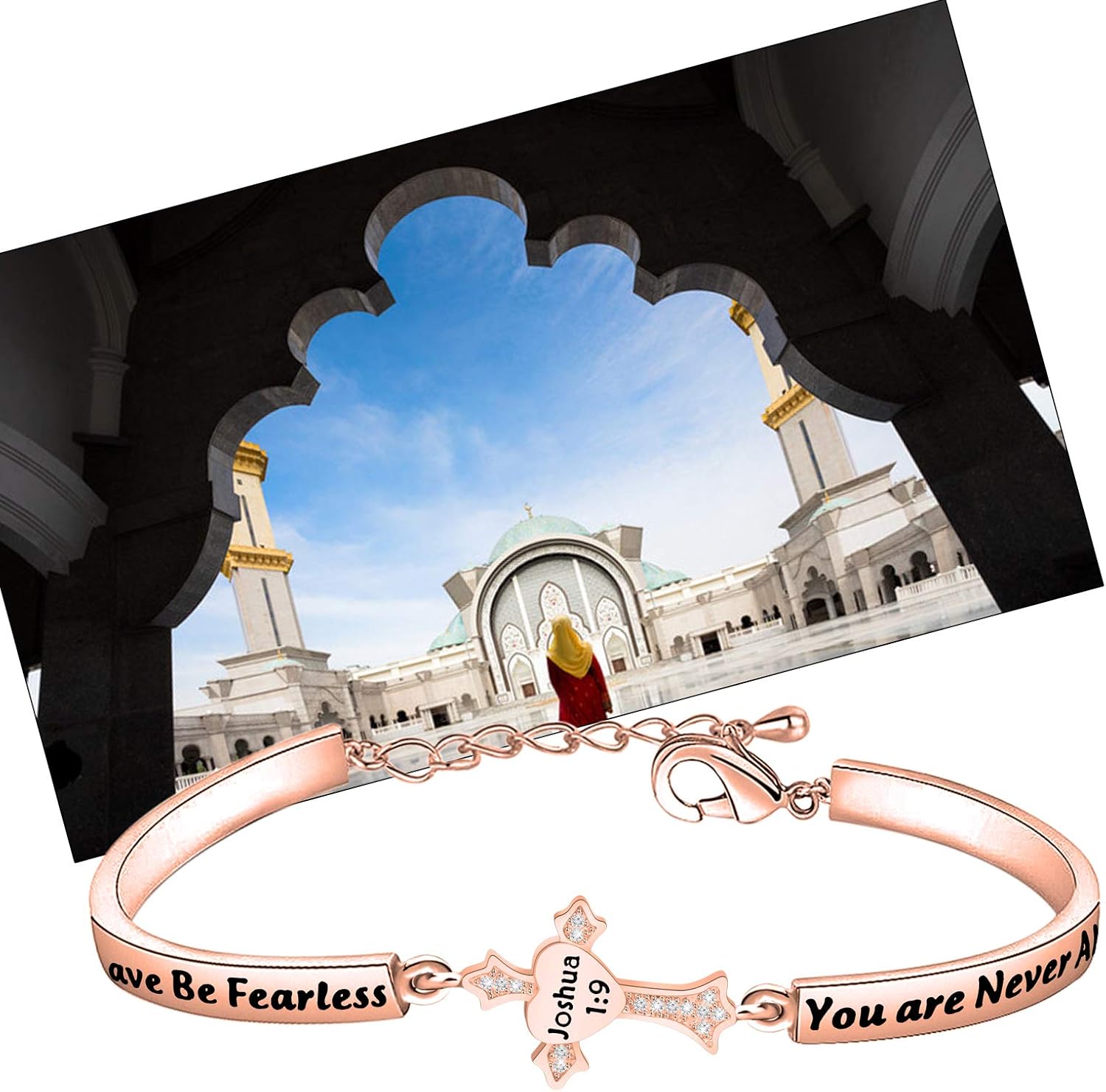 FEELMEM Joshua 1:9 Bible Verse Bracelet Be Brave Be Fearless You Are Never Alone Christian Cross Bracelet Religious Gifts - Image 6