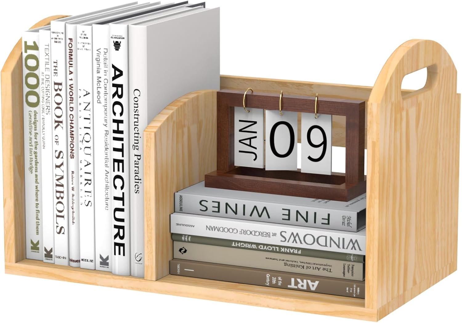 100% Solid Wood Adjustable Desktop Bookshelf, Retro Tabletop Book Shelf File Holder, Vertical Bookshelf Divider Desk Shelf for Home School Office Organization, Perfect for Books, Cookbooks, Magazine