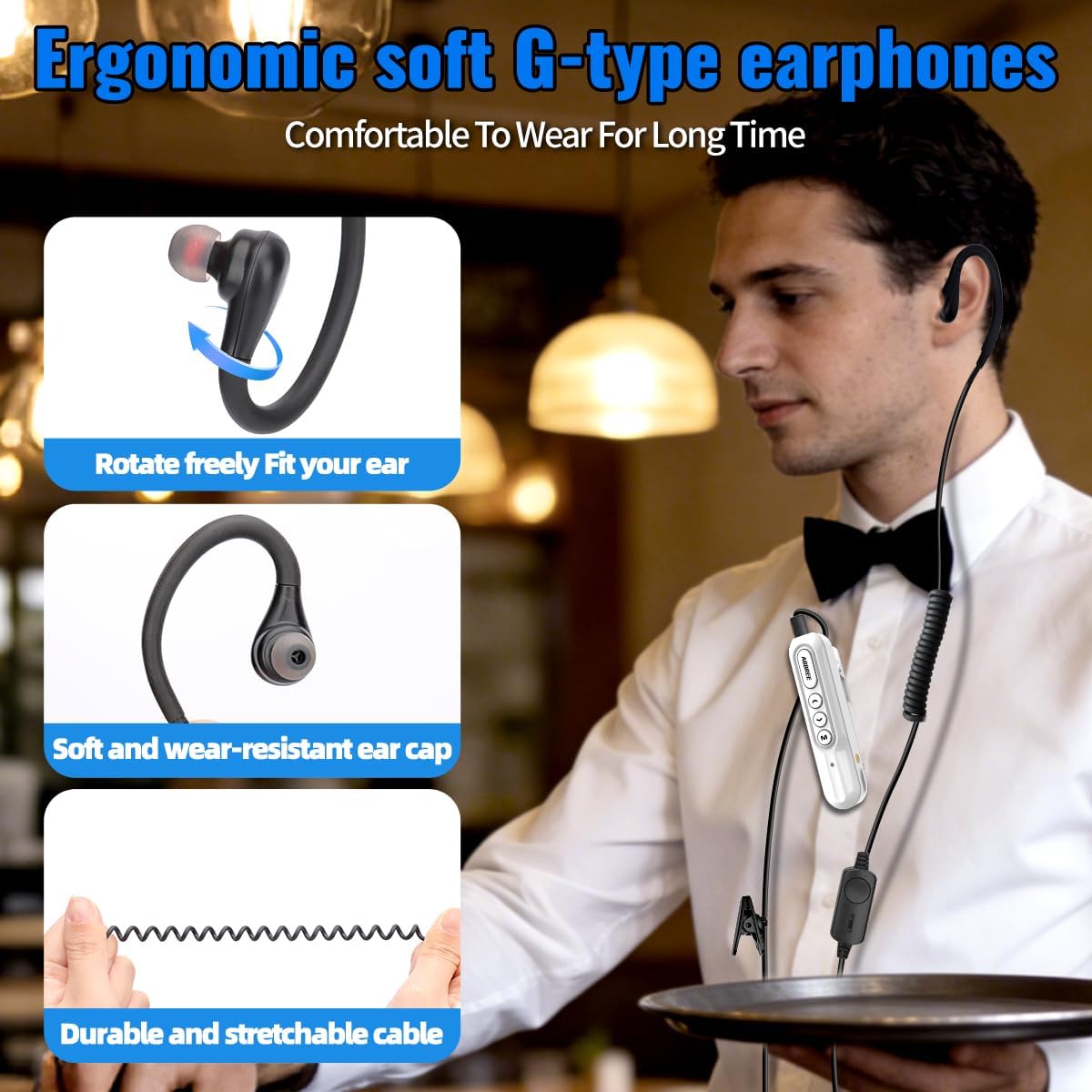 Super Mini Walkie Talkies Long Range for Adults Rechargeable Small Portable Two Way Radios Communication Devices Set with Earpieces Type-C Charger for Baseball Restaurant Supermarkets Hotel,2 Pack