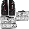 DWVO Headlight and Taillights Combo Compatible with 03-06 Chevy Silverado 1500 250003-06 Silverado 1500 HD 2500 HD 350007 Chevy Silverado Classic Chrome Headlight Clear Reflector Taillight Smoke