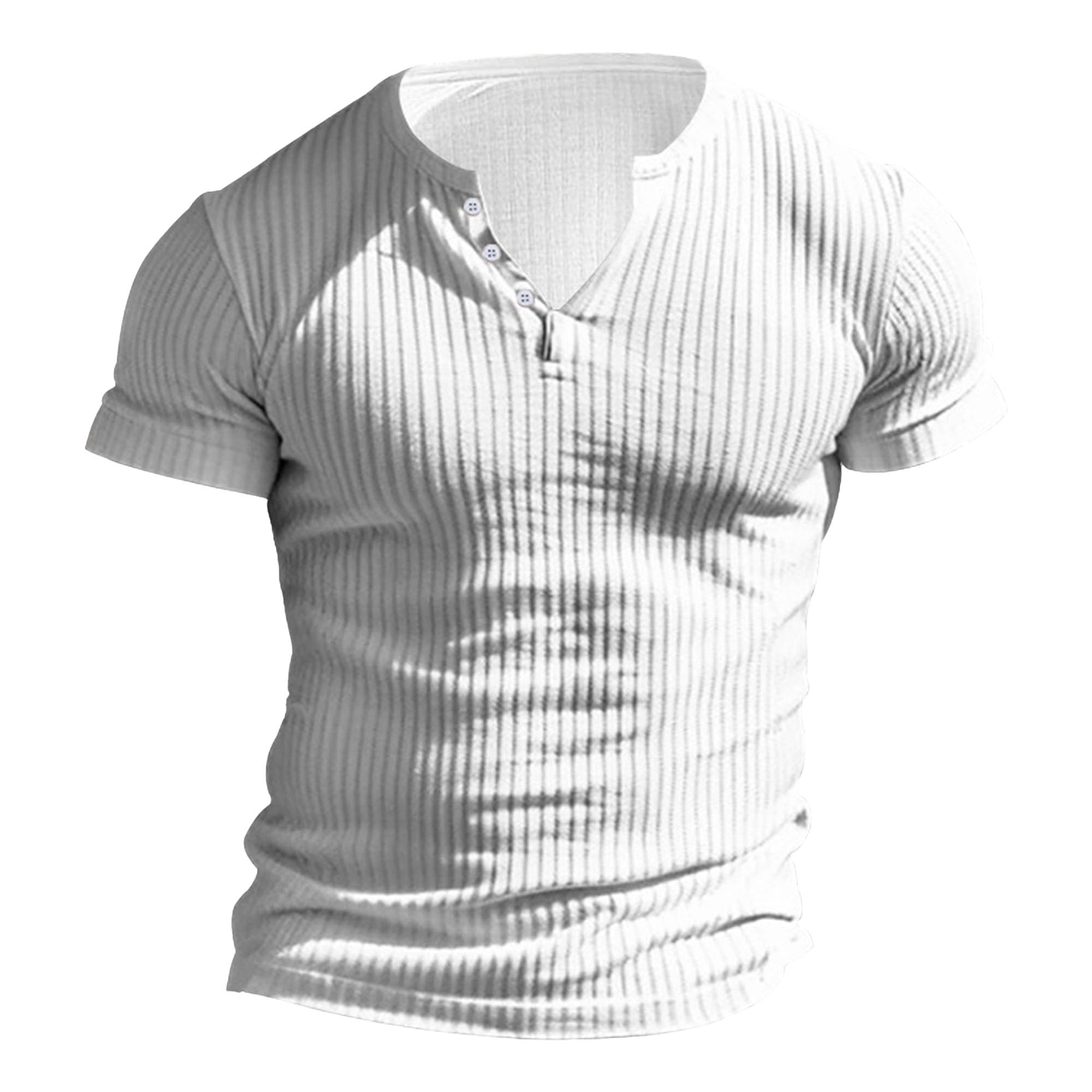 Men Casual Pit Henry Neck Shirts Quarter Button Short Sleeve Sports T-Shirt Summer Classic Striped Street Pullovers (White,XX-Large)