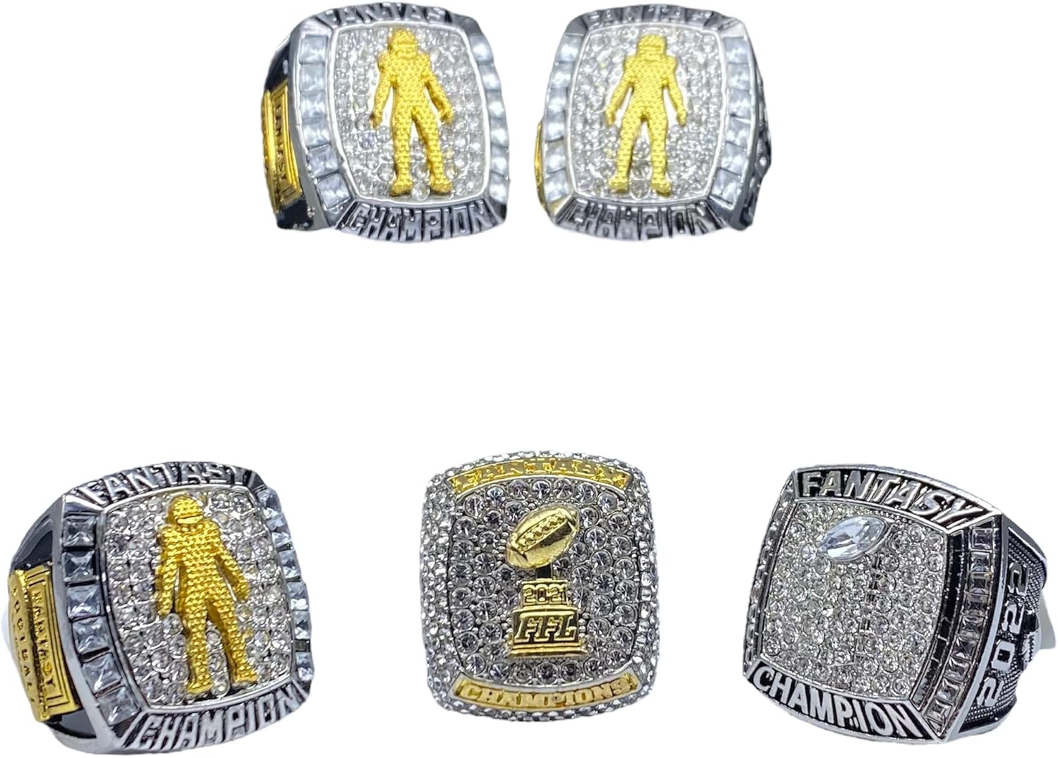 Fantasy Football Championship Ring Set Different Year Combinations 2018, 2019, 2002, 2021, 2022 Trophy Ring
